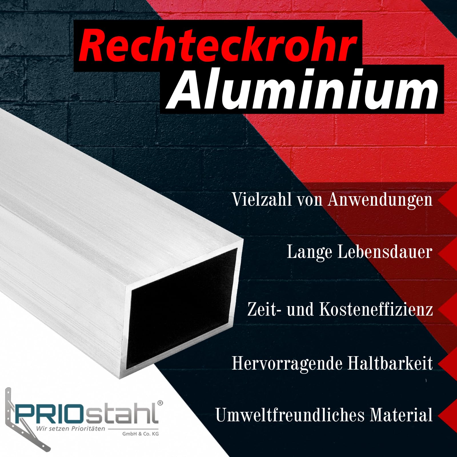 PRIOstahl Rechteckrohr Alurohr 20x10x2 mm 1000 mm