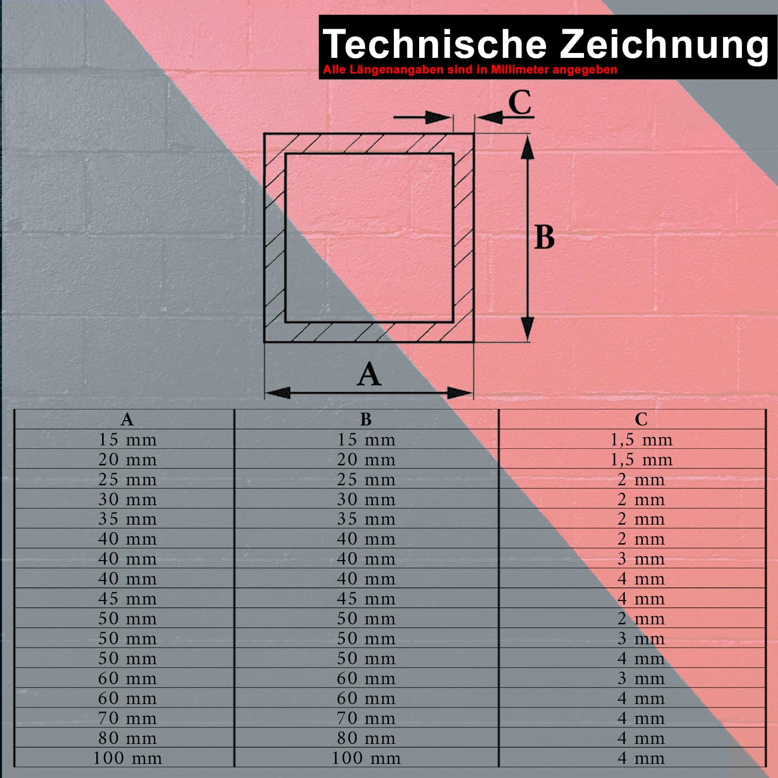 PRIOstahl Vierkantrohr 30x30x2 mm Alu-Rohr 1000 mm EN AW-6063