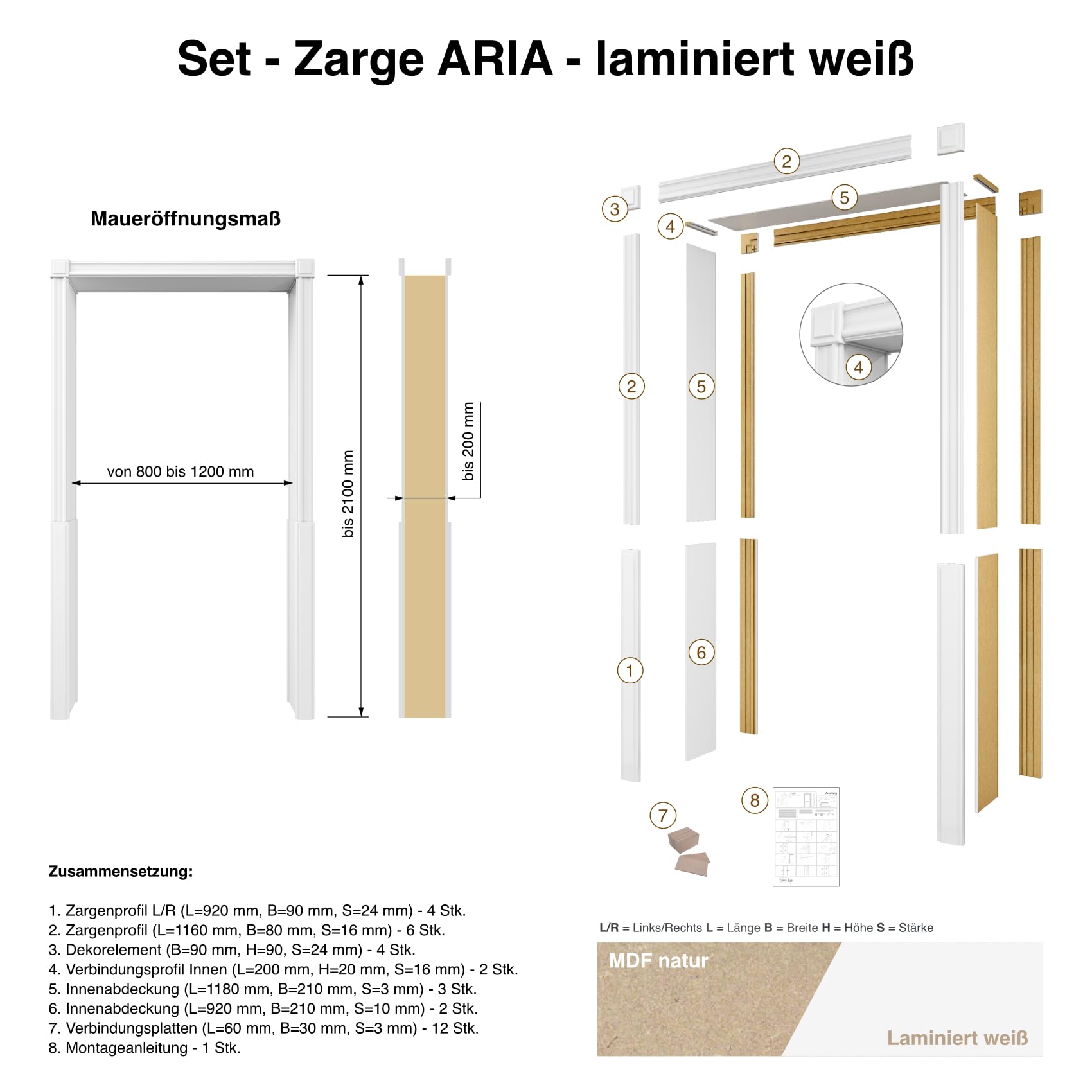 Hexim Bauen Durchgangszarge Aria Weiß Türrahmen Set