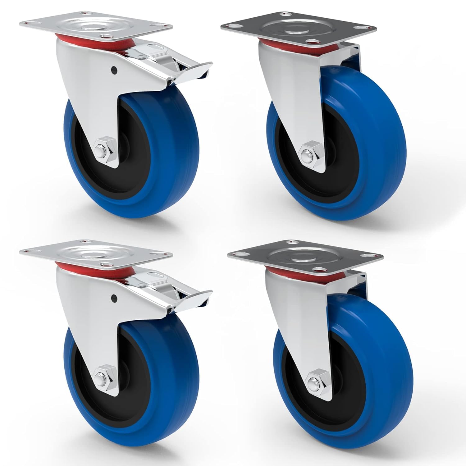 PRIOstahl Transportrollen 80 mm Set 4-tlg blau mit Bremse