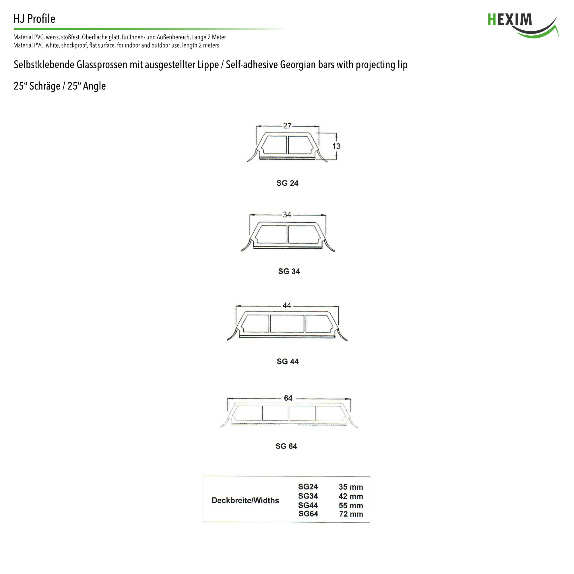 Hexim GL2313 Fenstersprosse Weiß 1 m graue Lippe