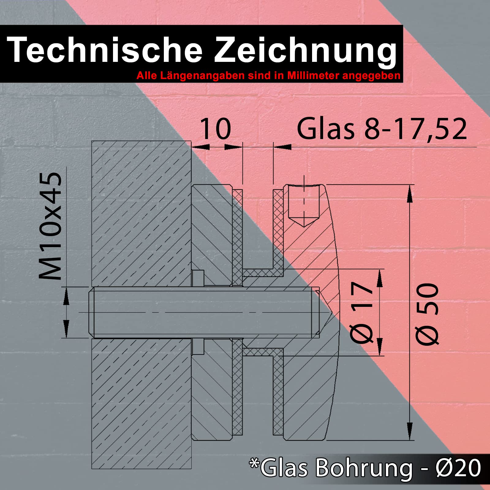 PRIOstahl Glaspunkthalter M10 4er Set V2A 8-17,52mm Glas