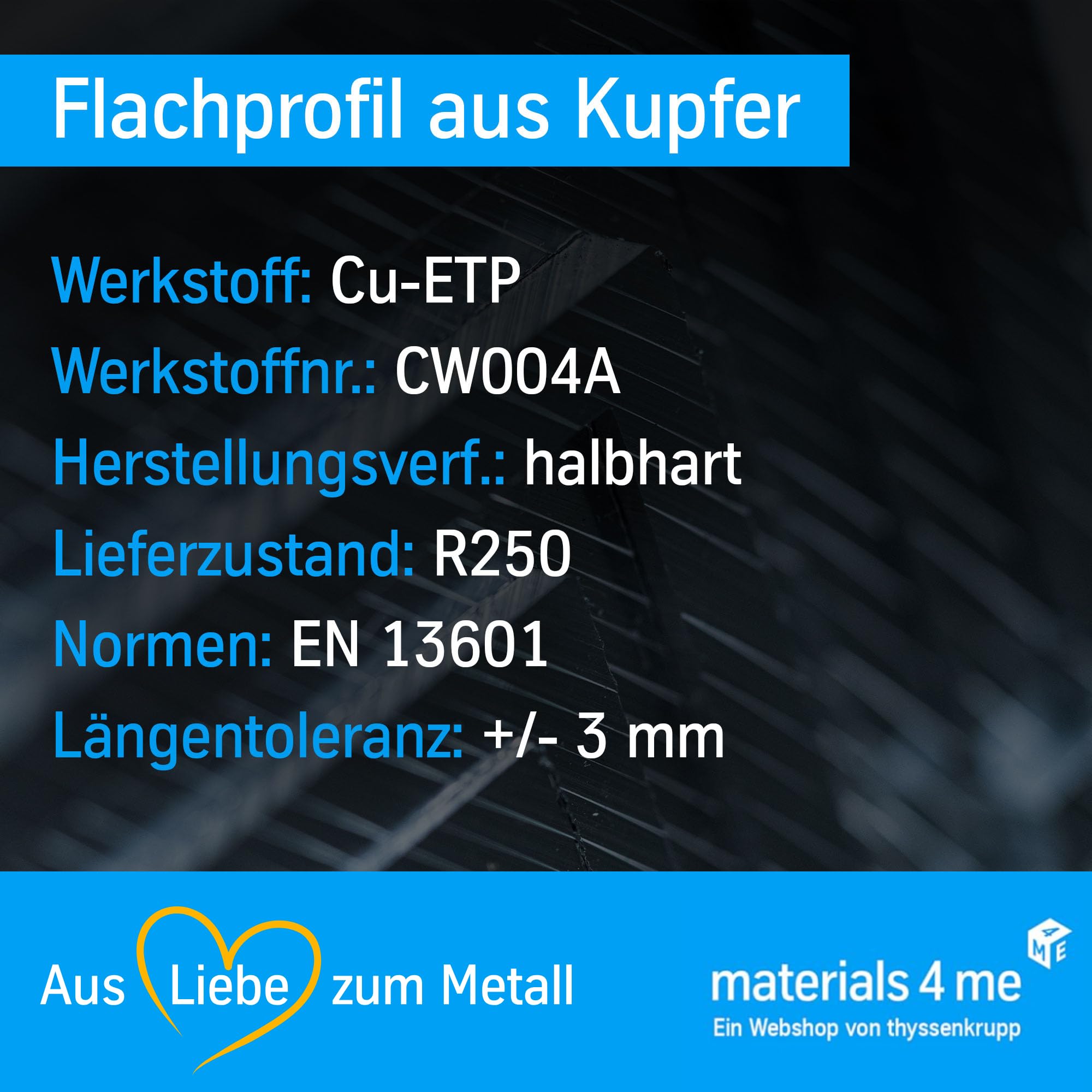 thyssenkrupp Kupfer Flachstange 10x3 mm 1500 mm