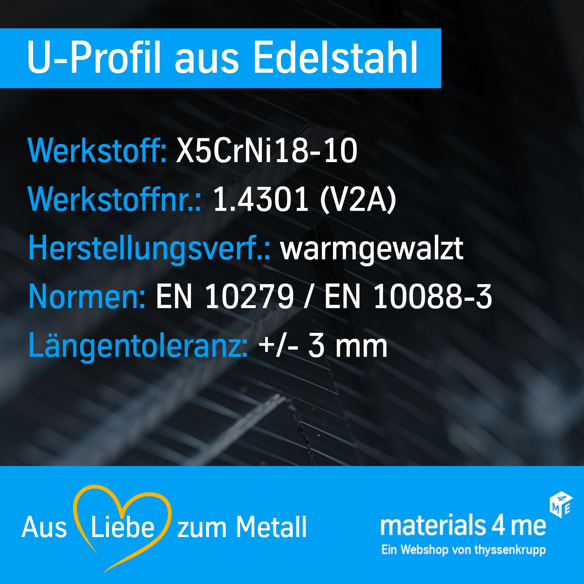 ThyssenKrupp U-Profil 15x30x15 2000mm Edelstahl V2A