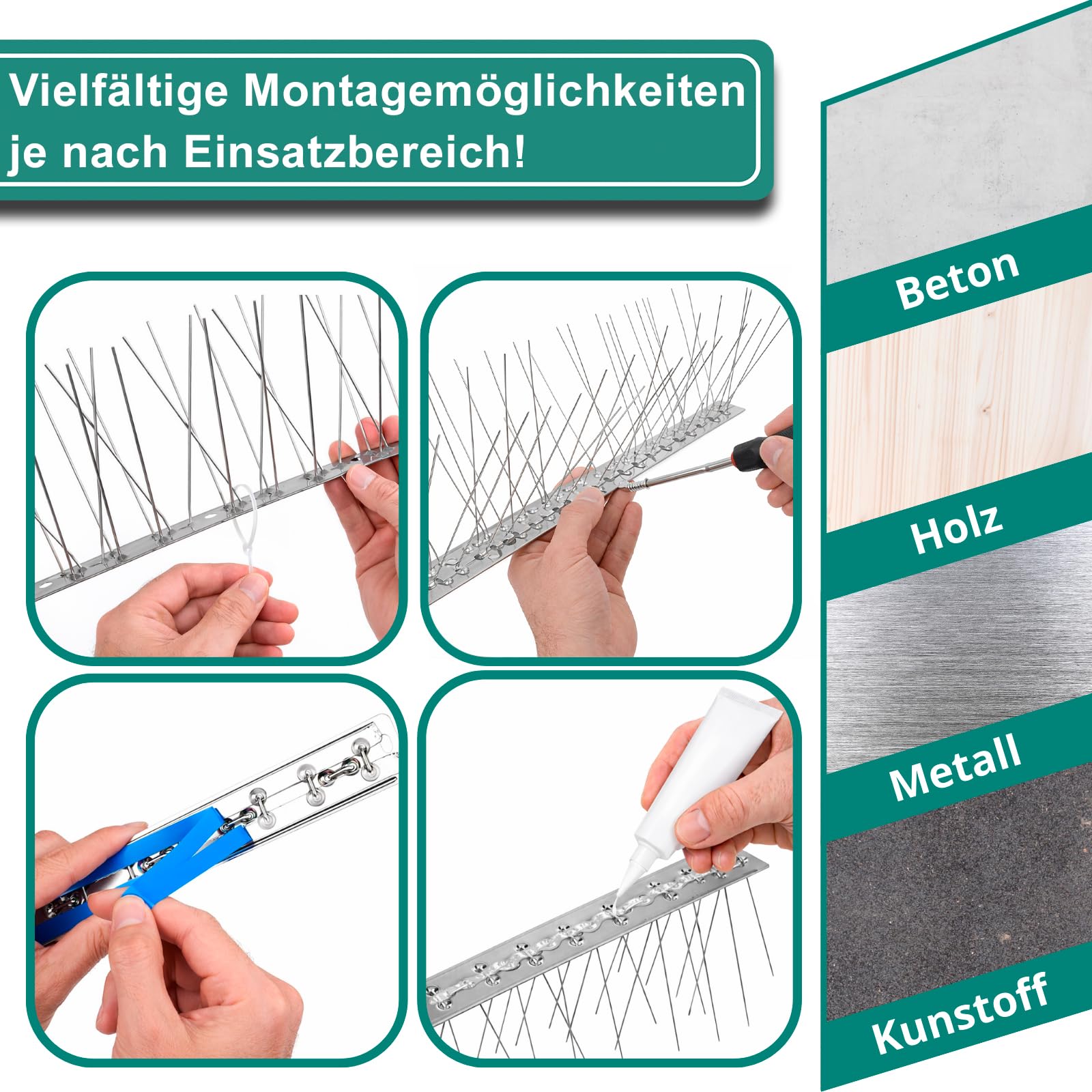 PRIOstahl Taubenabwehr 5-reihig 1m Edelstahl V2A Spikes