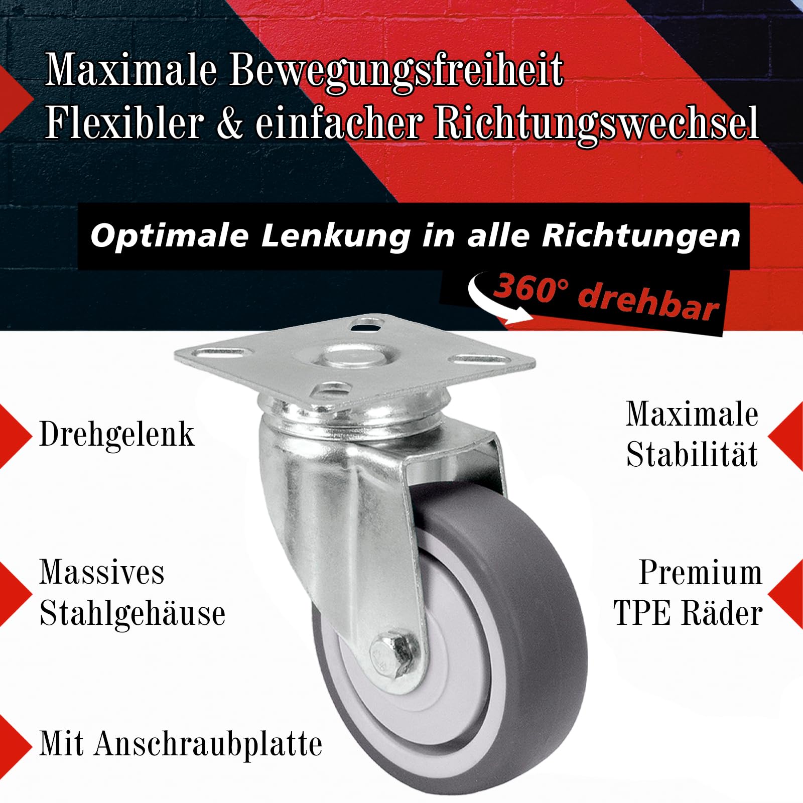 PRIOstahl Transportrollen Lenkrolle 75 mm TPE 1 Stück