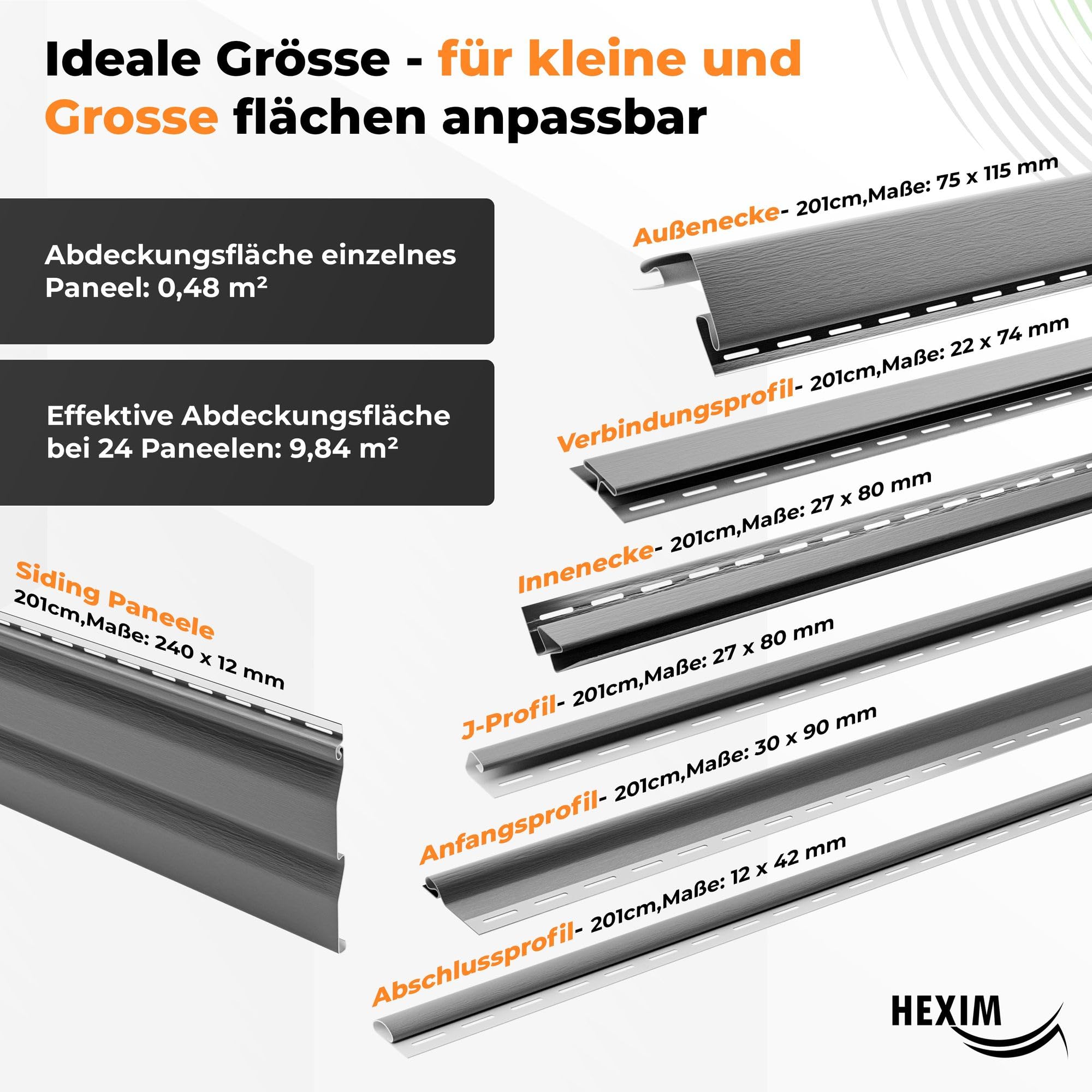 Hexim Siding Fassadenpaneel grau PVC-U 201 cm 1 Paneel 0,48 m²