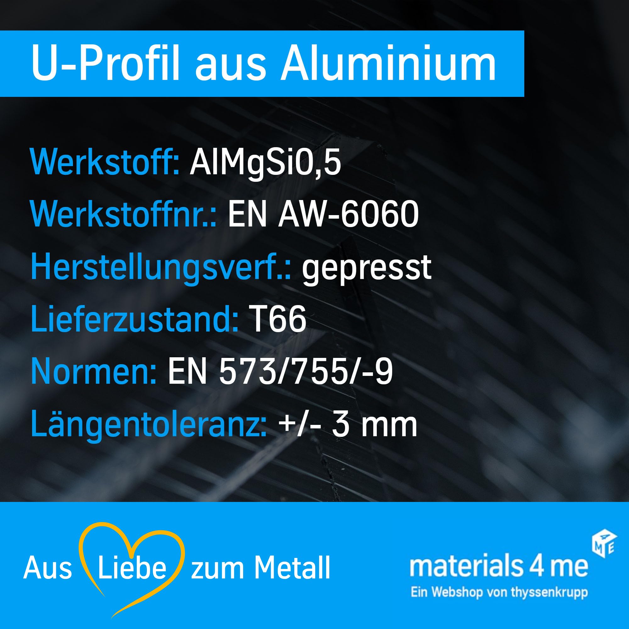 thyssenkrupp Aluminum U-Profil 40x80x40x3 mm 1000 mm EN AW-6060