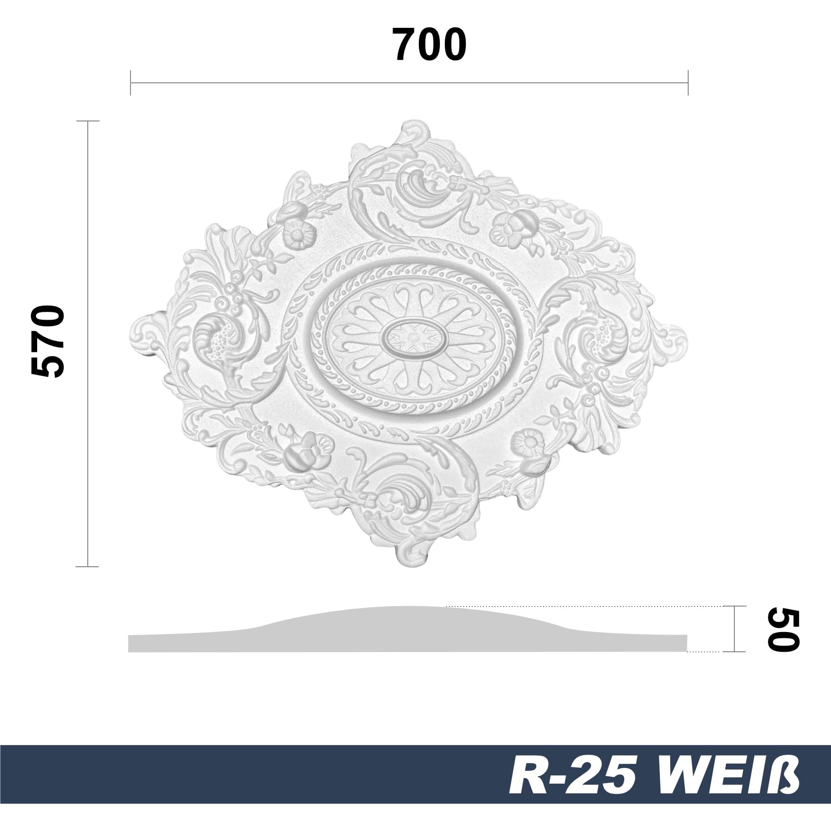 Hexim Stuckrosette R-25 Deckenrosette EPS 70x57cm weiß oval