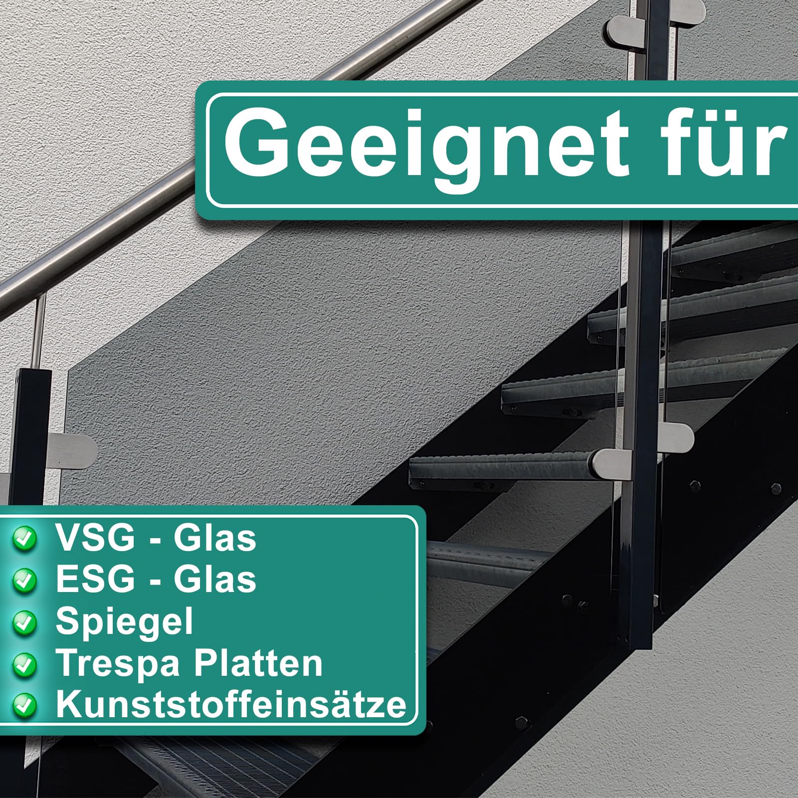 PRIOstahl Glashalter 63x45mm Flach Glas 8mm Edelstahl V2A