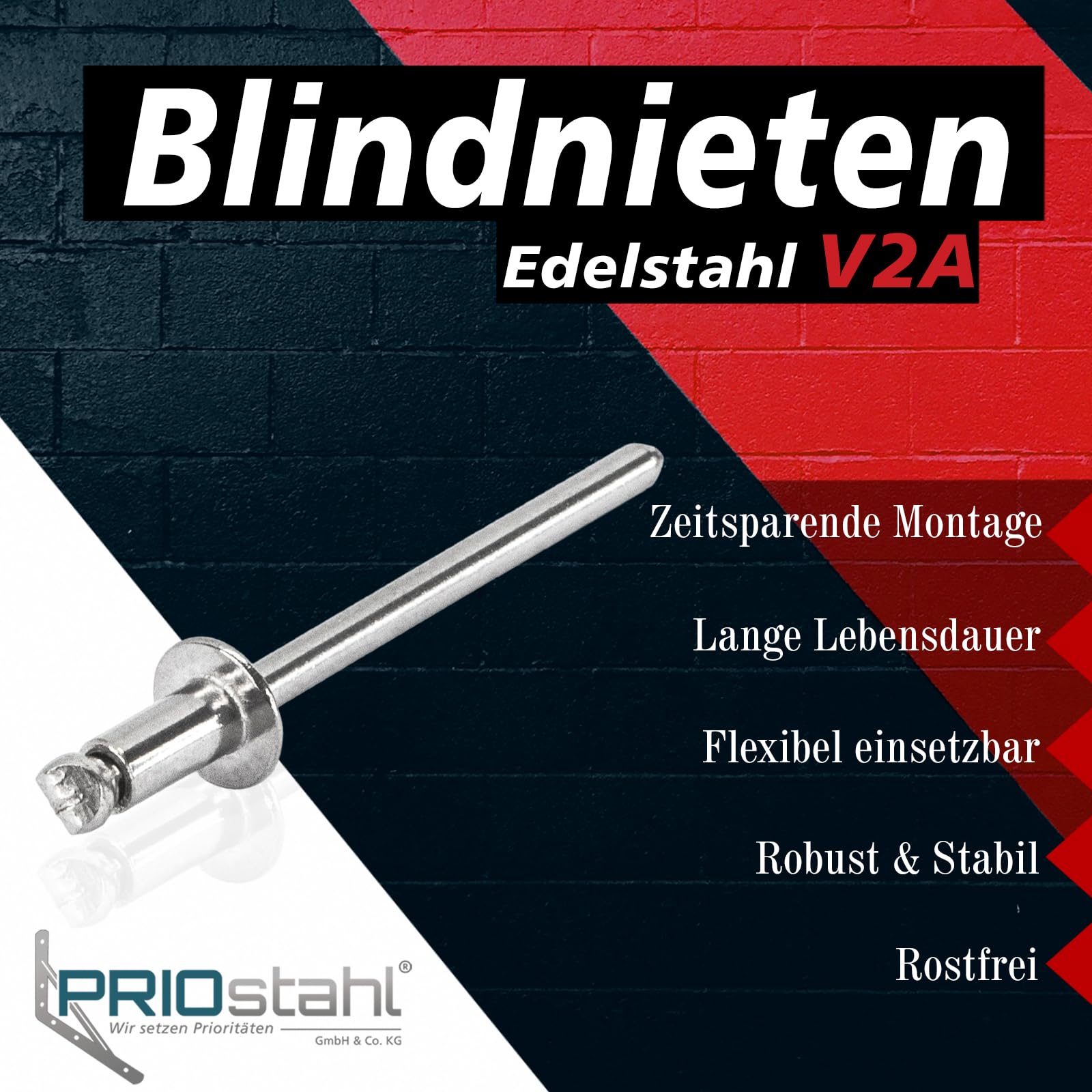 PRIOstahl Blindnieten Edelstahl V2A 3x16mm 20 Stück