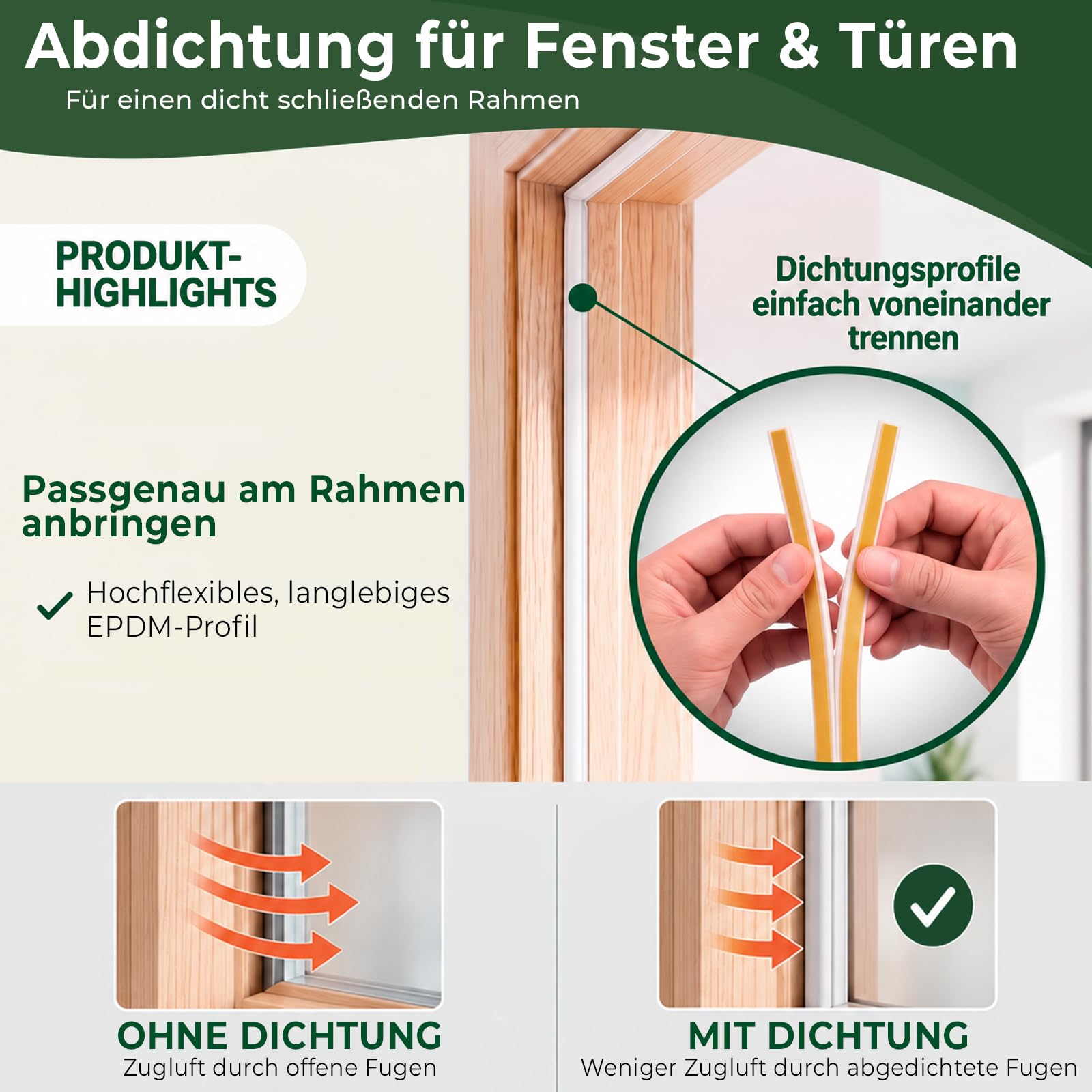 PRIOstahl Fensterdichtung P-Profil Dichtband selbstklebend 50m Weiß
