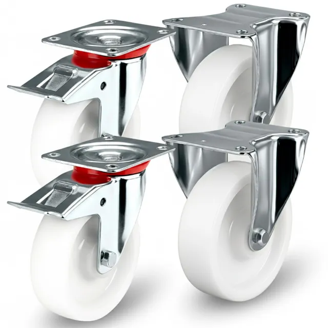 PRIOstahl Transportrollen 125mm Set 4-tlg 100 kg mit Bremse weiß