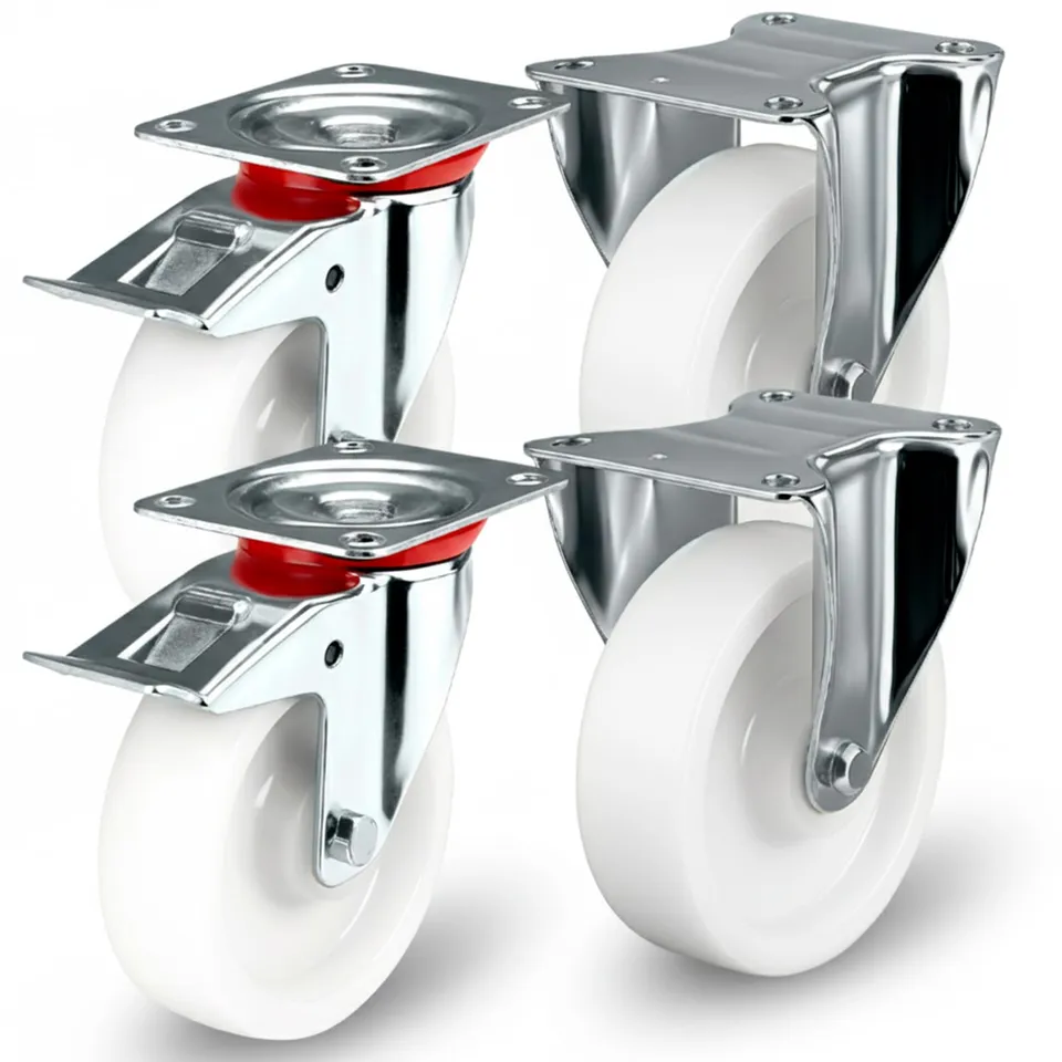 PRIOstahl Transportrollen 125mm Set 4-tlg 100 kg mit Bremse weiß
