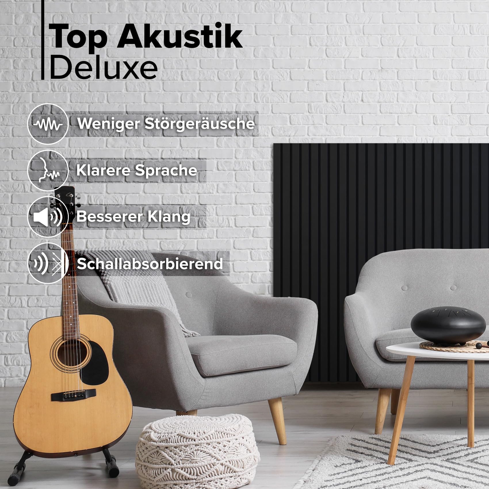 Hexim Akustikpaneele Grande 2er Set 140x30 cm Black Ash