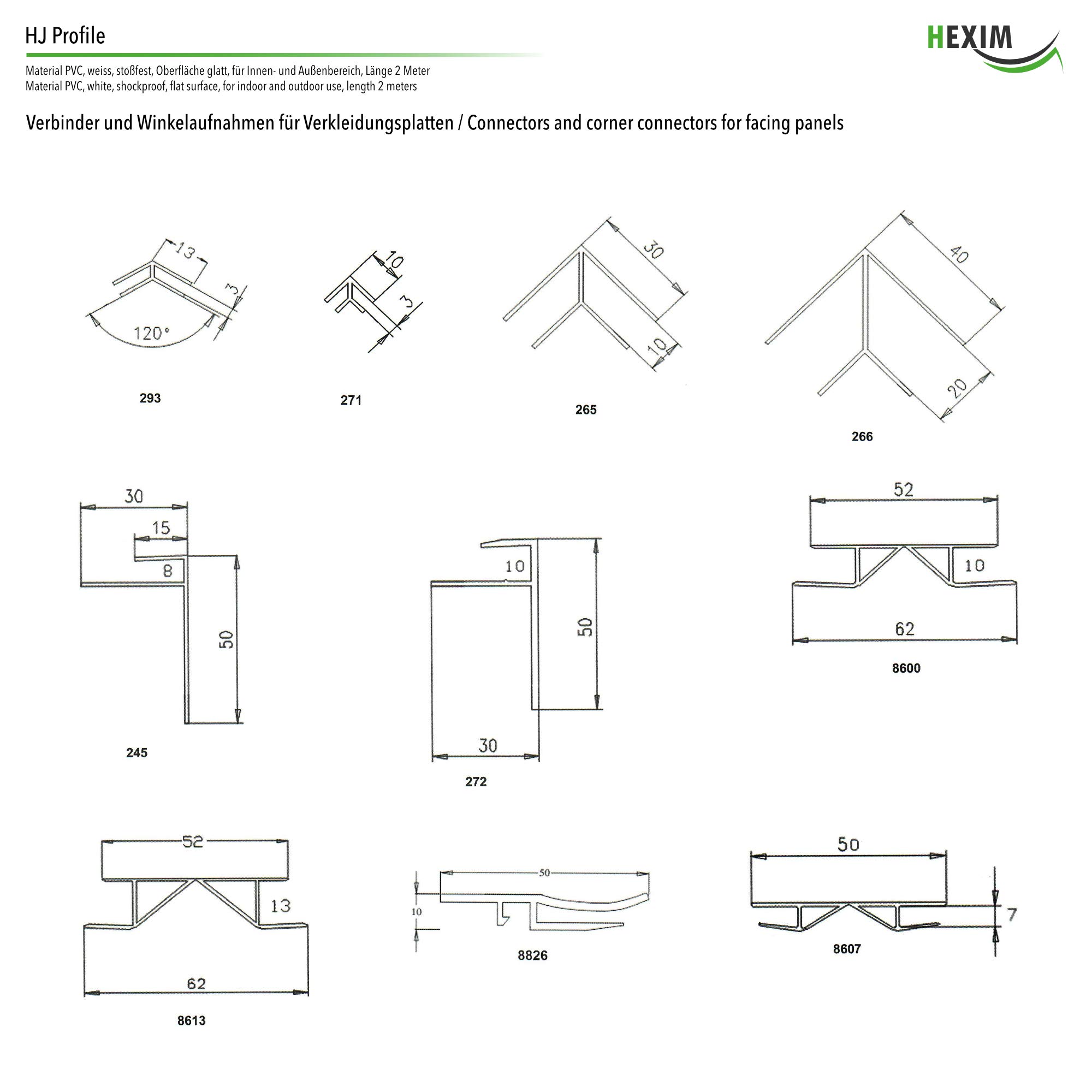 Hexim Bauen H-Profil HJ 261 Weiß PVC 10mm Aufnahme