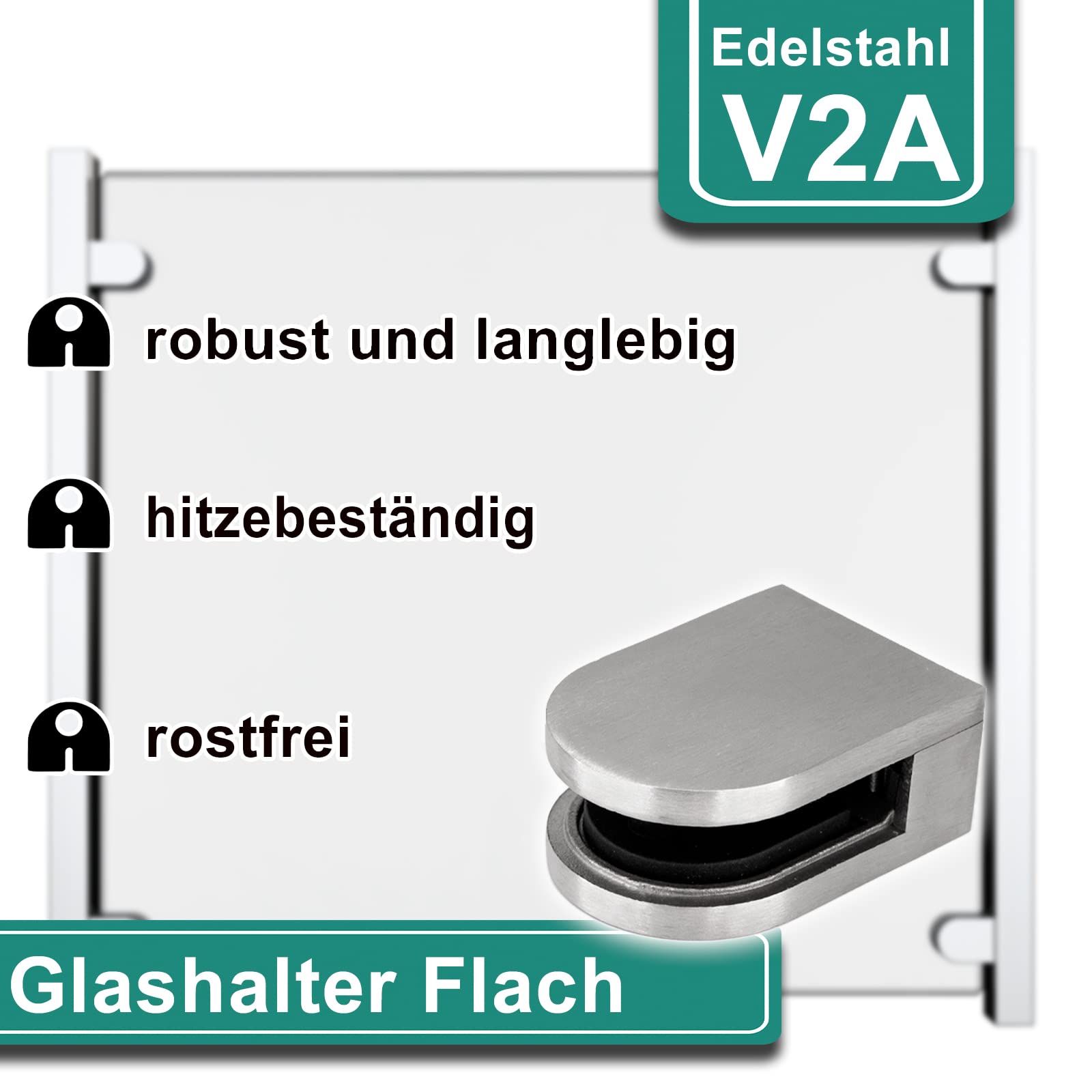 PRIOstahl Glashalter Flach Glas 3 mm Edelstahl V2A 4 Stück