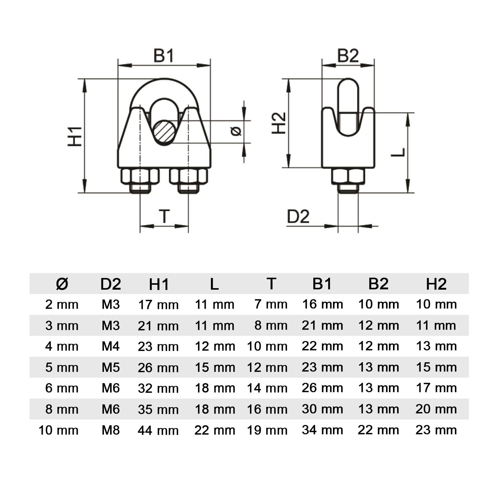 PRIOstahl Drahtseilklemme V4A 4 mm Bügelseilklemme 8 Stück