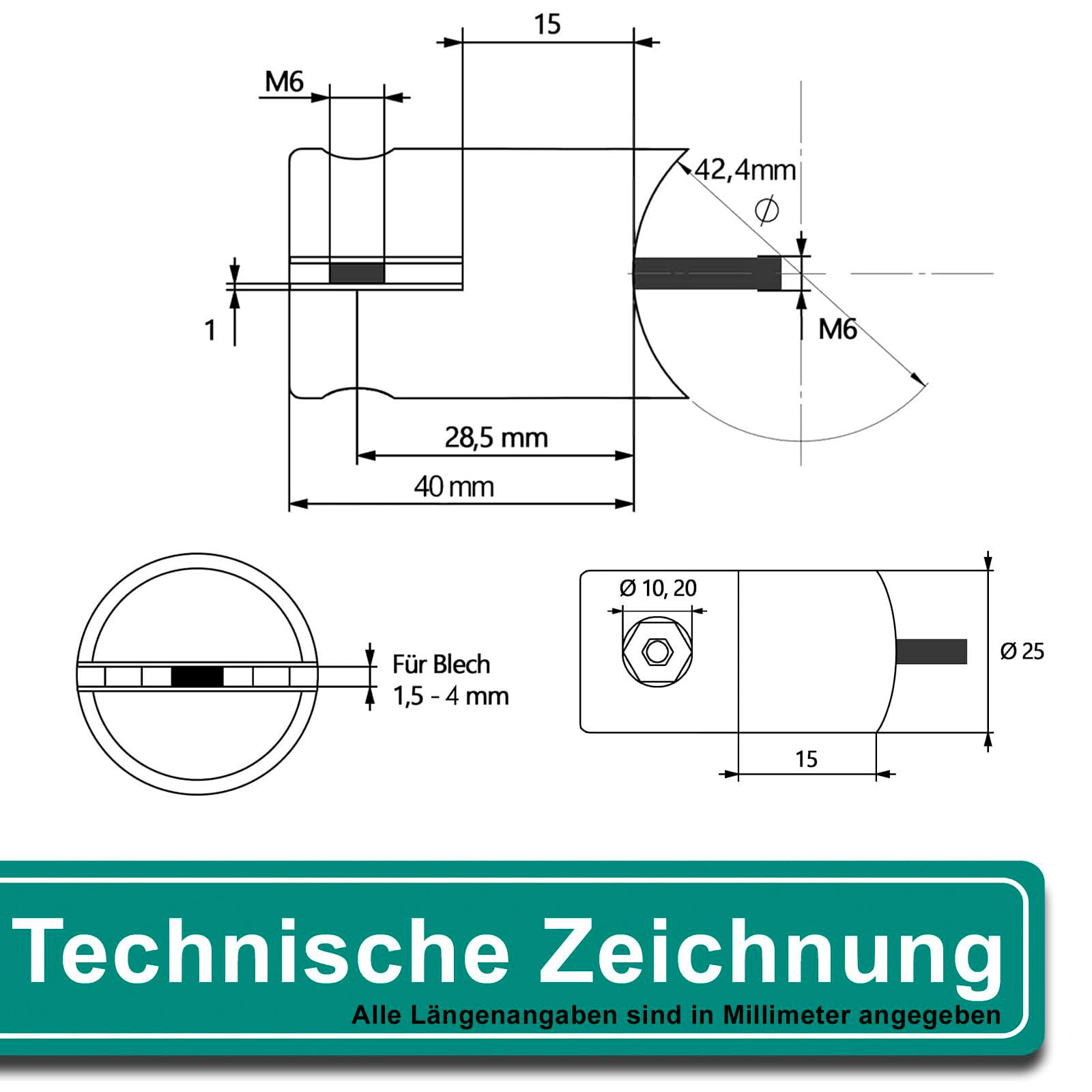 PRIOstahl Blechhalter Klemmhalter Ø 42,4 mm V2A 10 Stück