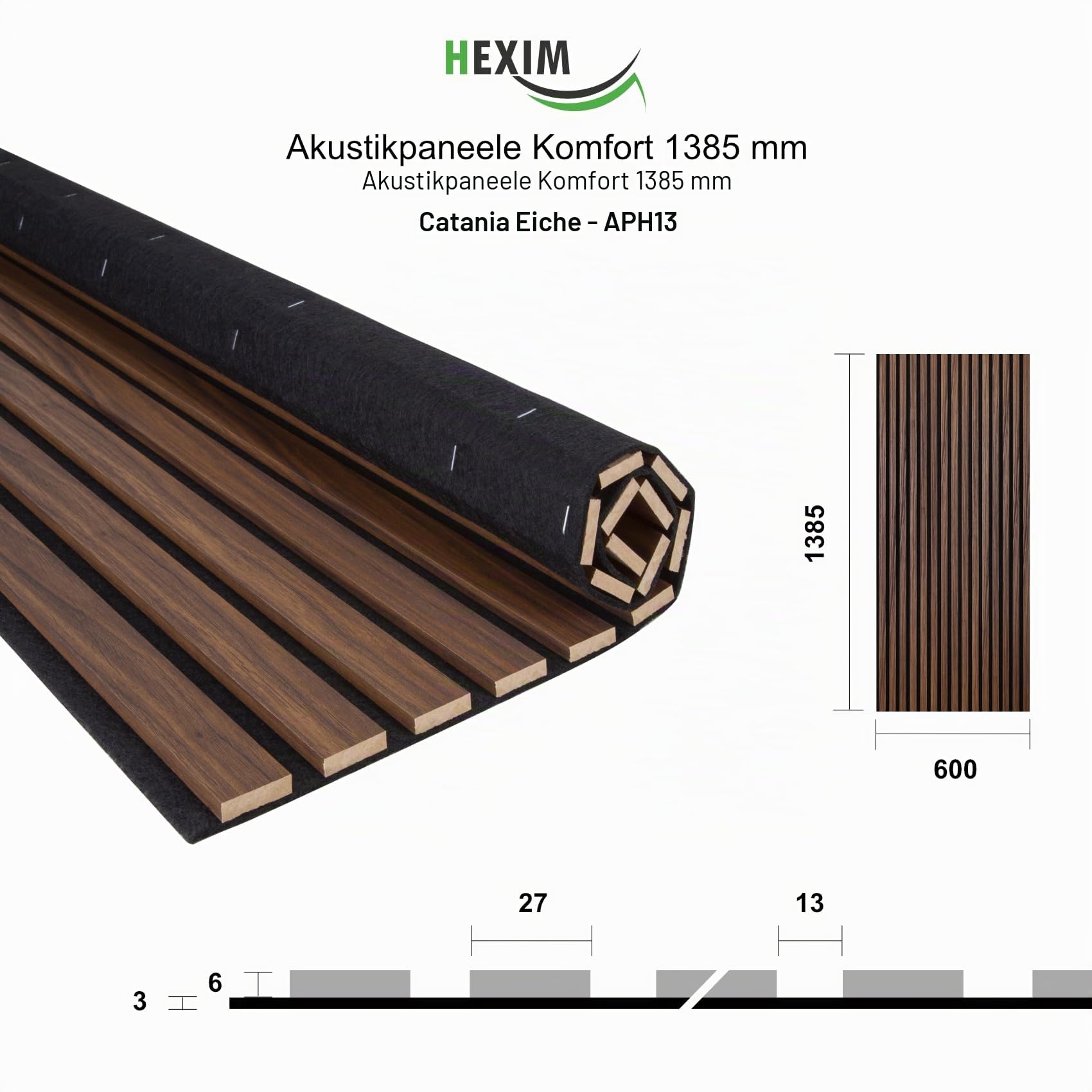 Hexim Akustikpaneele 138,5x60cm Catania Oak 0,83qm MDF Filz
