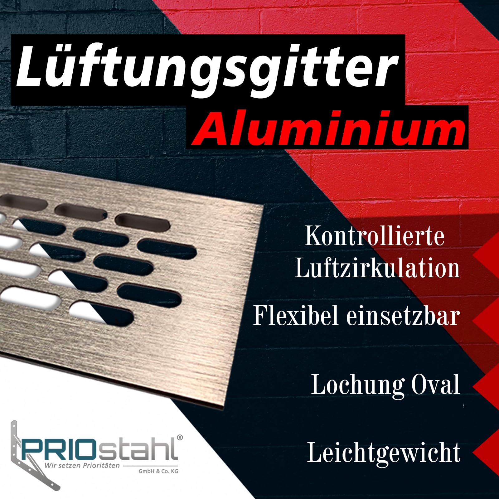 PRIOstahl Lüftungsgitter Alu 60x400mm Edelstahl gebürstet