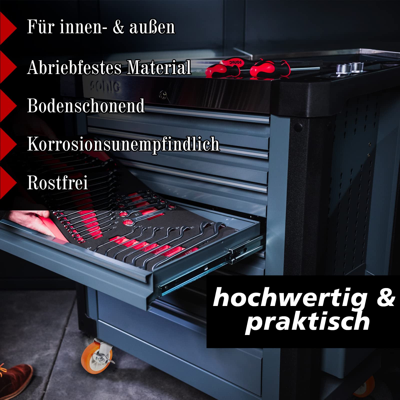 PRIOstahl Transportrollen 75 mm 4er Set orange mit Bremse