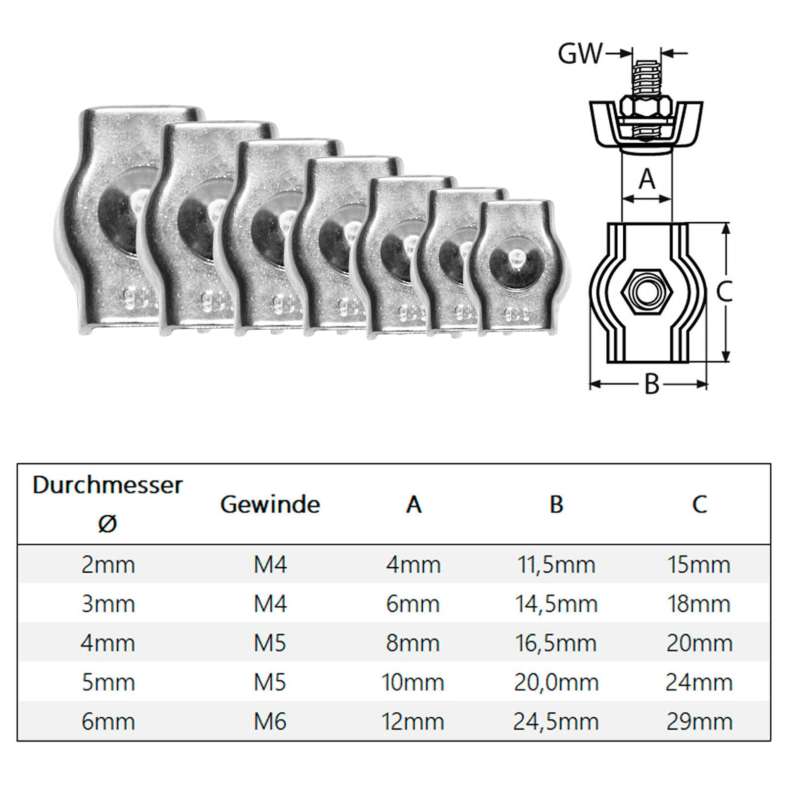 PRIOstahl Geländerbau Simplexklemmen 6mm V4A 10 Stück