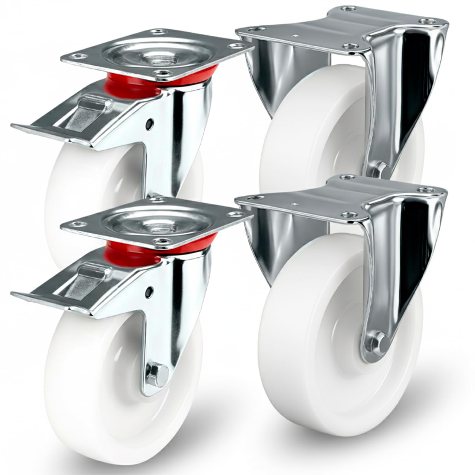 PRIOstahl Transportrollen 125mm Set 4-tlg 100 kg mit Bremse weiß