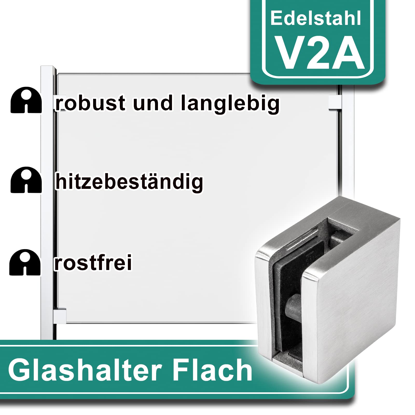 PRIOstahl Glashalter flach 8,76mm Edelstahl V2A 4 Stück