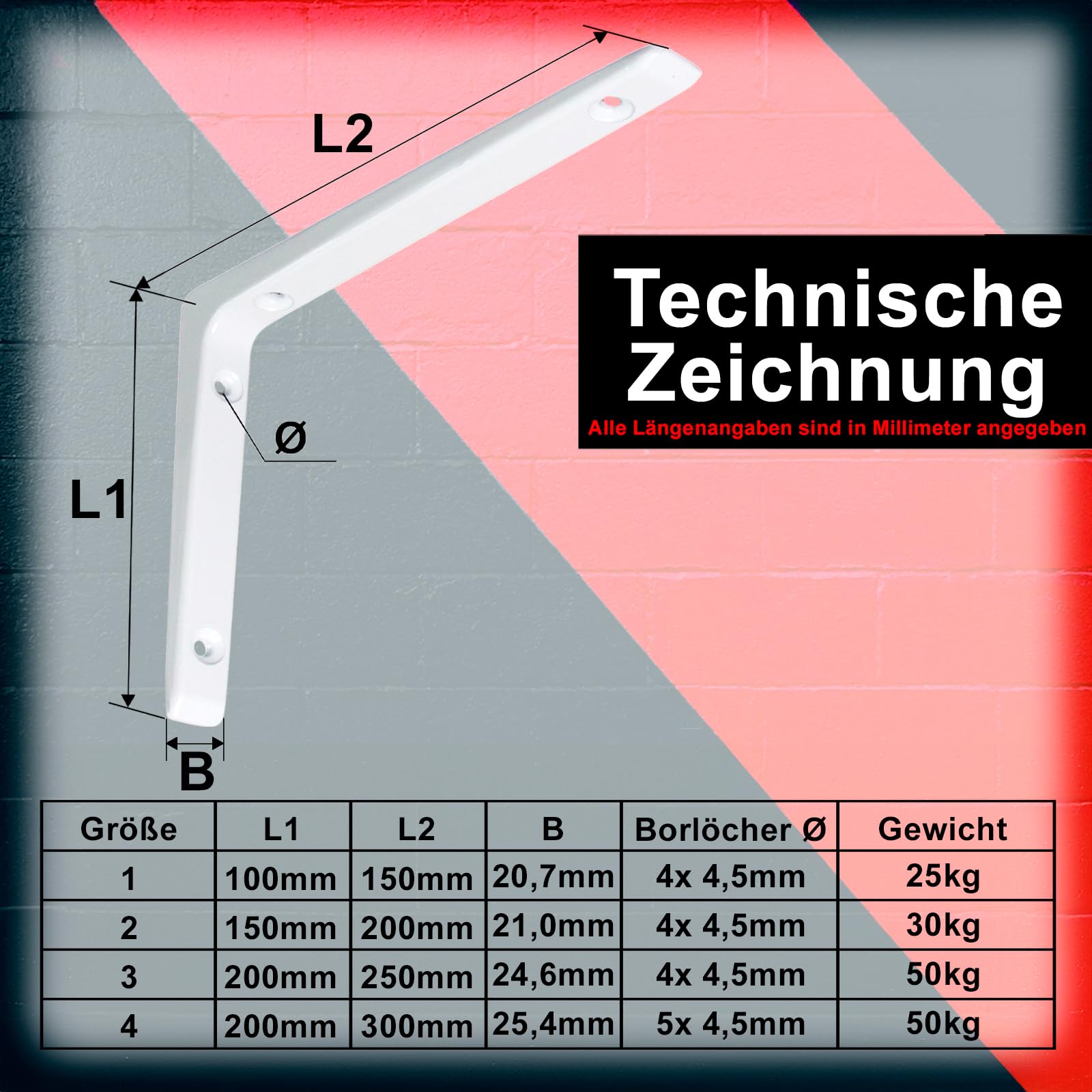 PRIOstahl Regalkonsole Alu Weiß 200x300mm 2 Stück