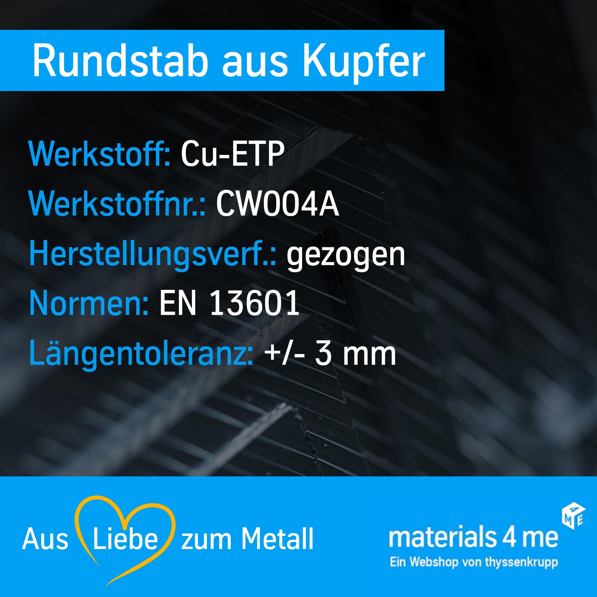 thyssenkrupp Kupfer Rundstab Ø8mm 1000mm CW004A