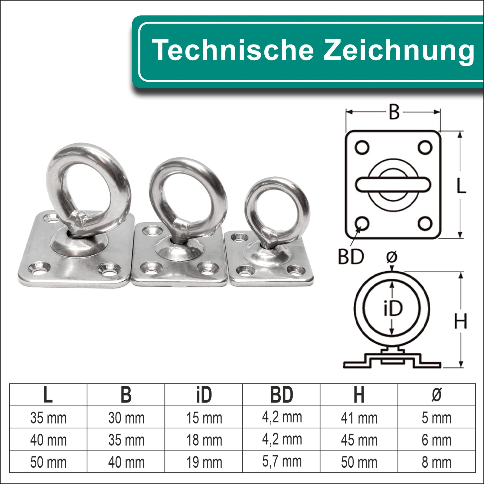 PRIOstahl Augplatte 8x50mm Edelstahl Deckenplatte 4 Stück drehbar