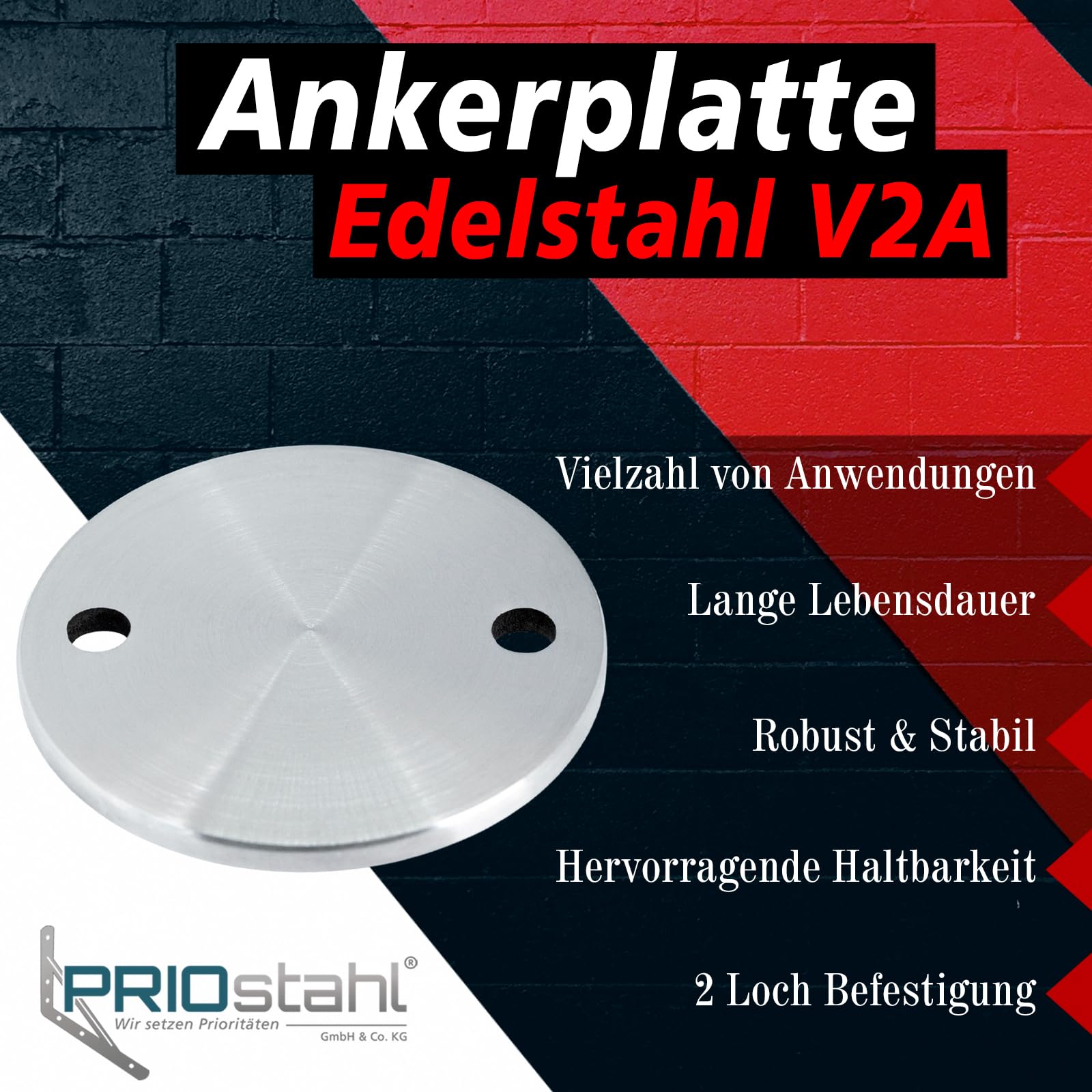 PRIOstahl Ankerplatte 100x6 mm 2-Loch 4 Stück V2A