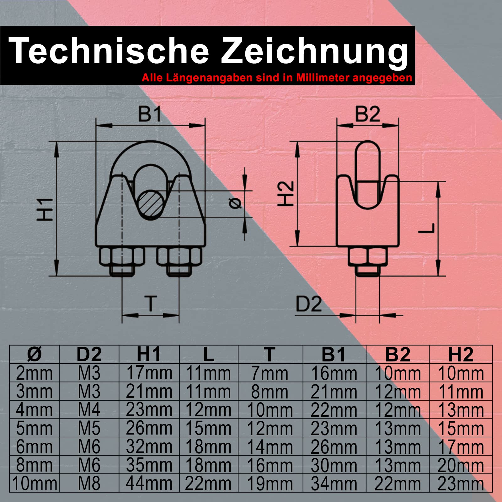 PRIOstahl Geländerbau Drahtseilklemme 10 mm 10 Stück V4A