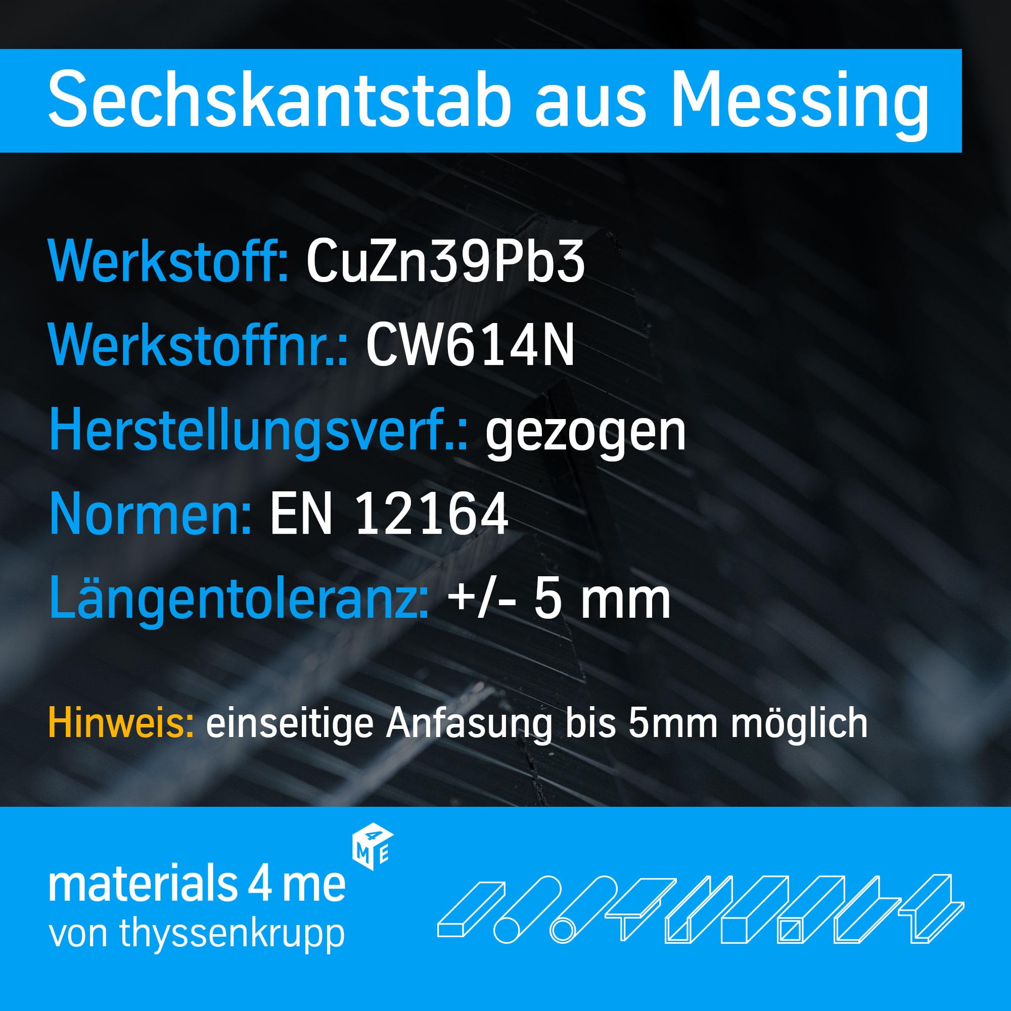 ThyssenKrupp Aluminum Messing Sechskant SW13 2450mm CW614N Stange