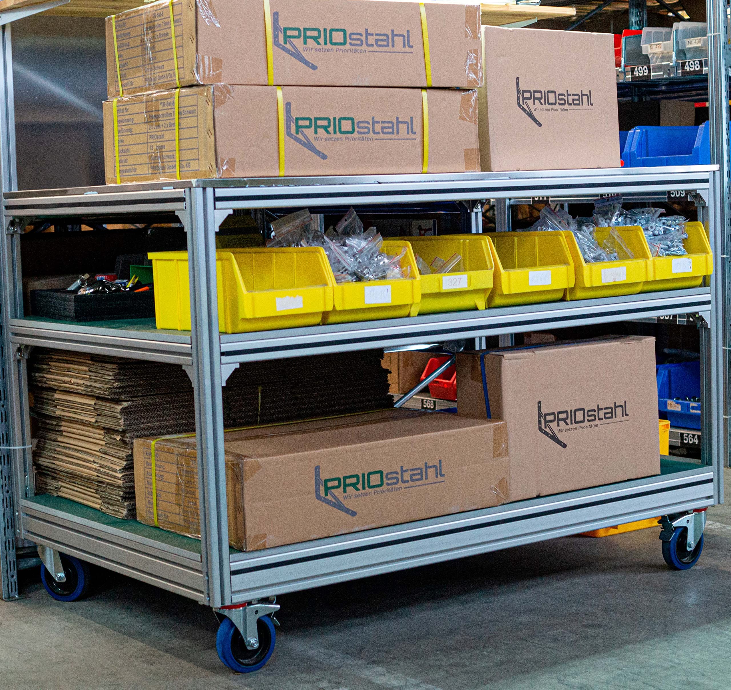 PRIOstahl Transportrollen 100mm Lenkrollen mit Bremse 4er Set Gummi