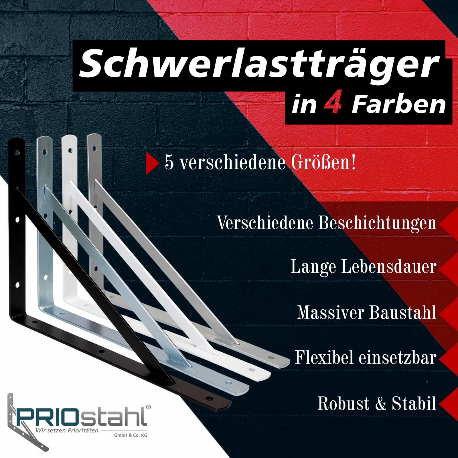 PRIOstahl Schwerlastträger 330x500mm Regalwinkel verzinkt 2 Stück