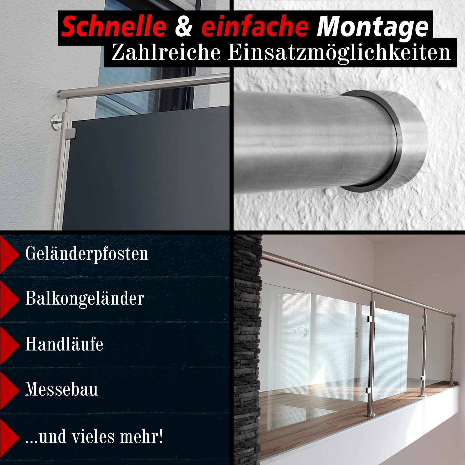 PRIOstahl Wandflansch 42,4 mm Edelstahl V2A 4 St. Handlaufhalter