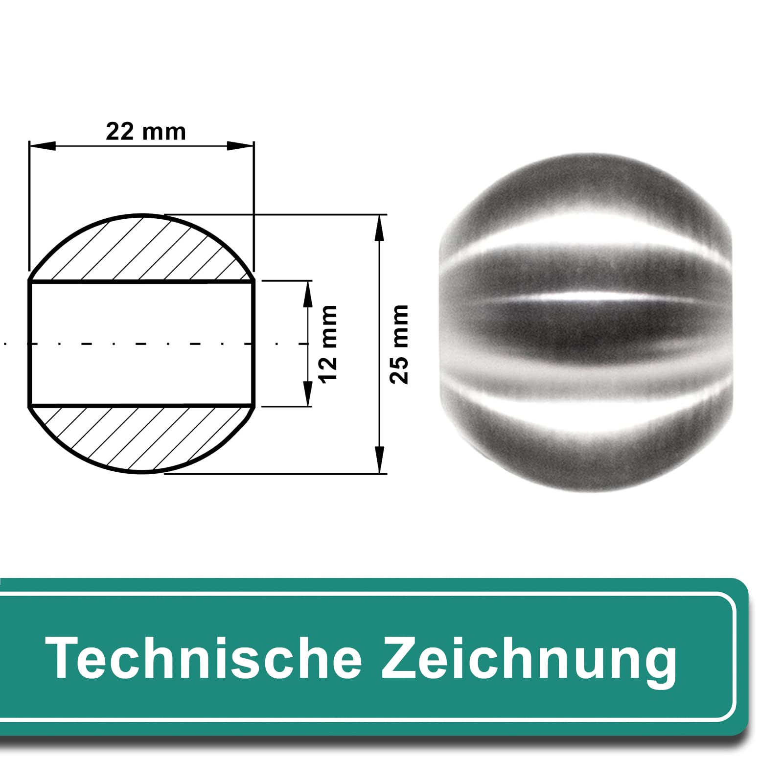 PRIOstahl Zierkugel Ø12mm Durchgangsbohrung 1 Stück V2A
