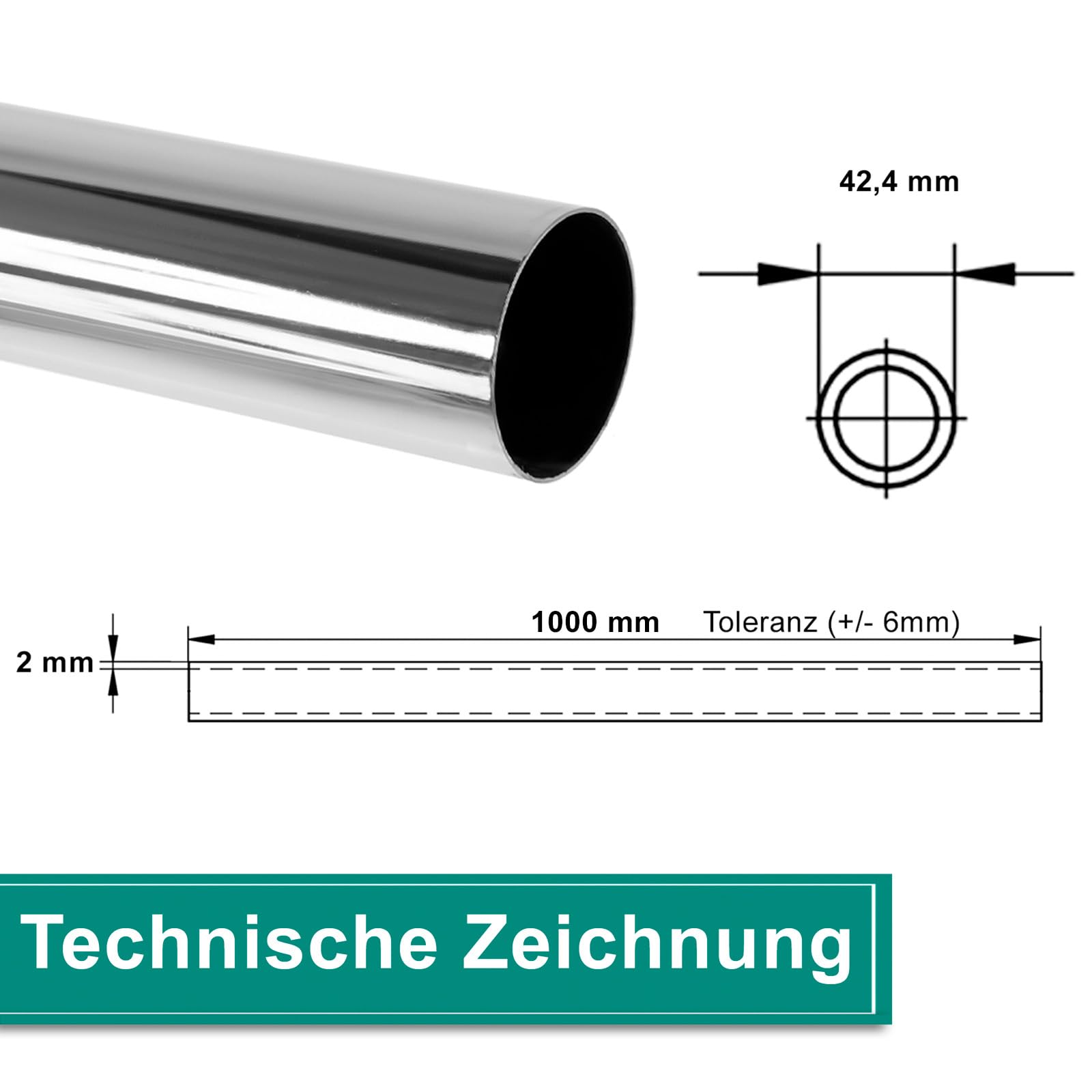 PRIOstahl Geländerbau Edelstahlrohr 42,4 mm x 1000 mm V2A