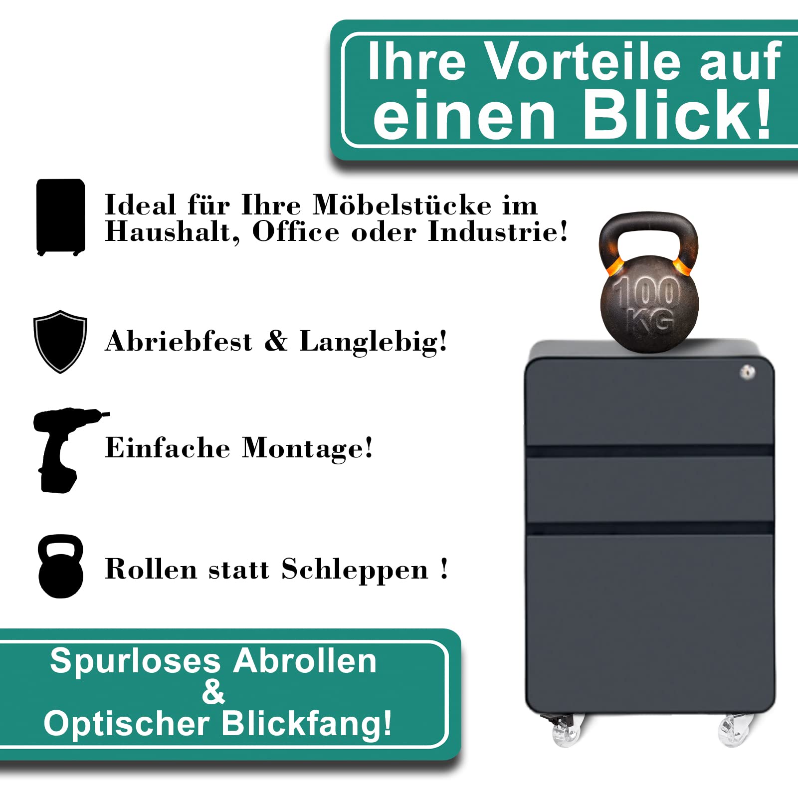 PRIOstahl Transportrollen 50mm Möbelrollen transparent 4er Set Bremse
