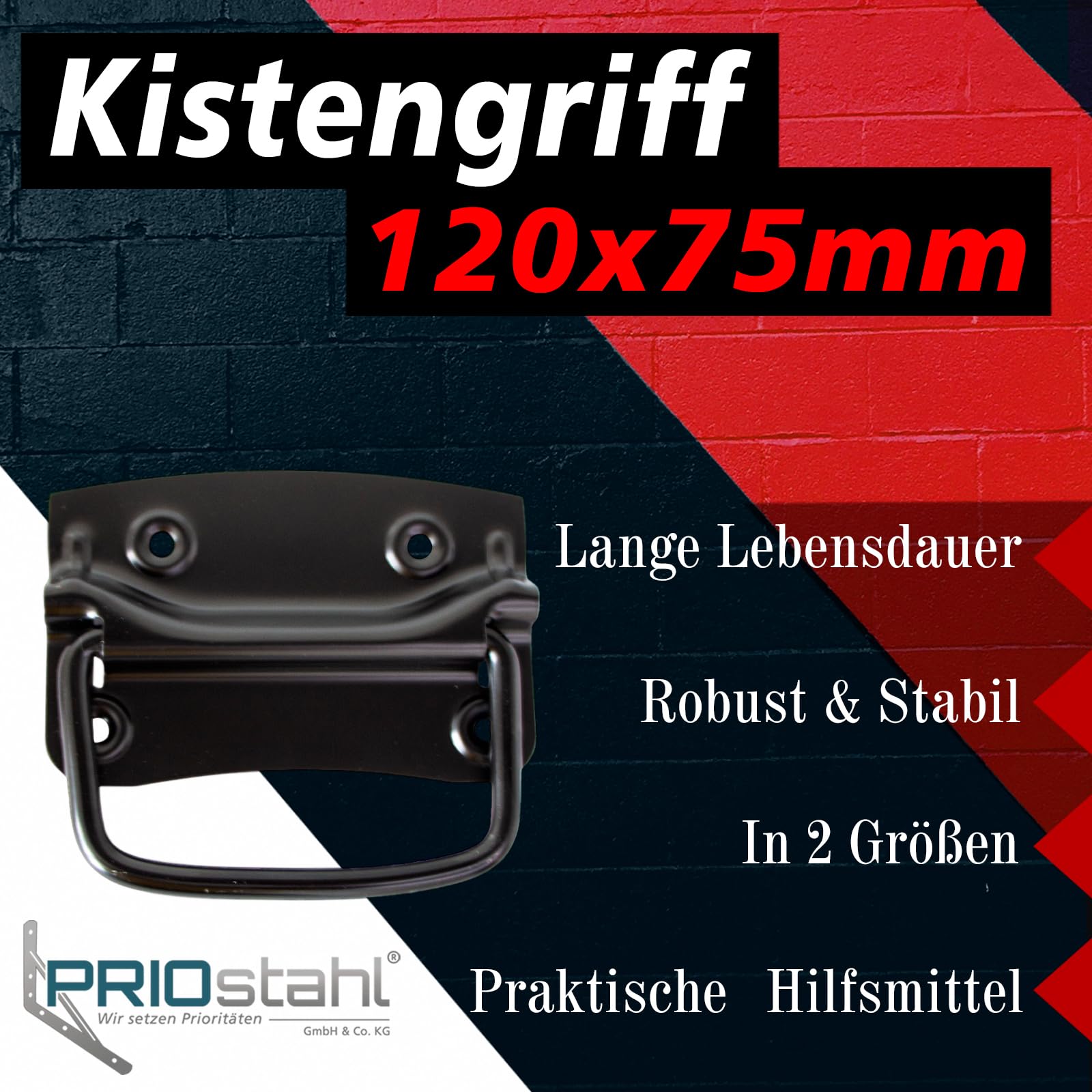 PRIOstahl Befestigungsmaterial Kistengriff Schwarz 120x80 2 Stück