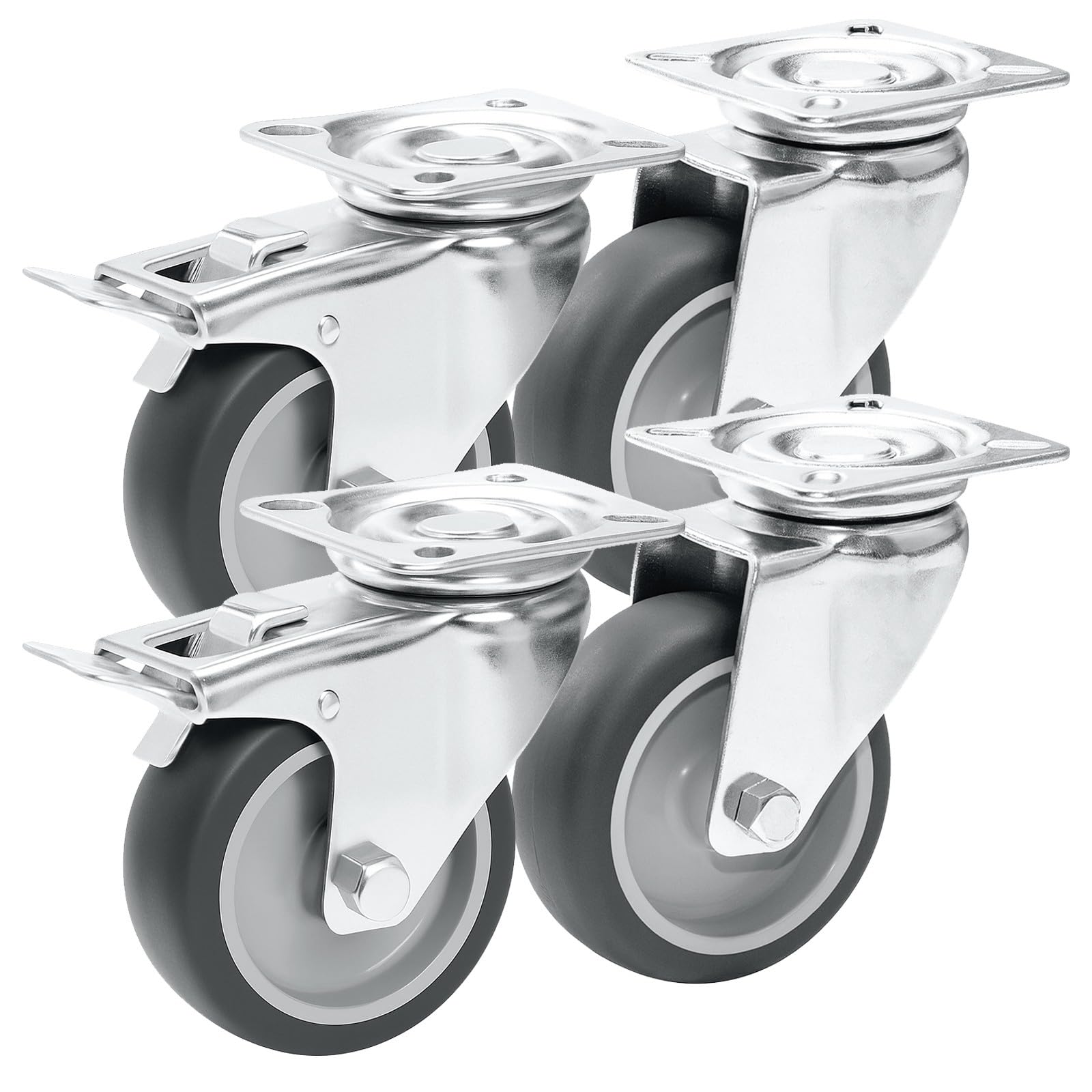 PRIOstahl Transportrollen 100mm Grau 4er Set mit Bremse