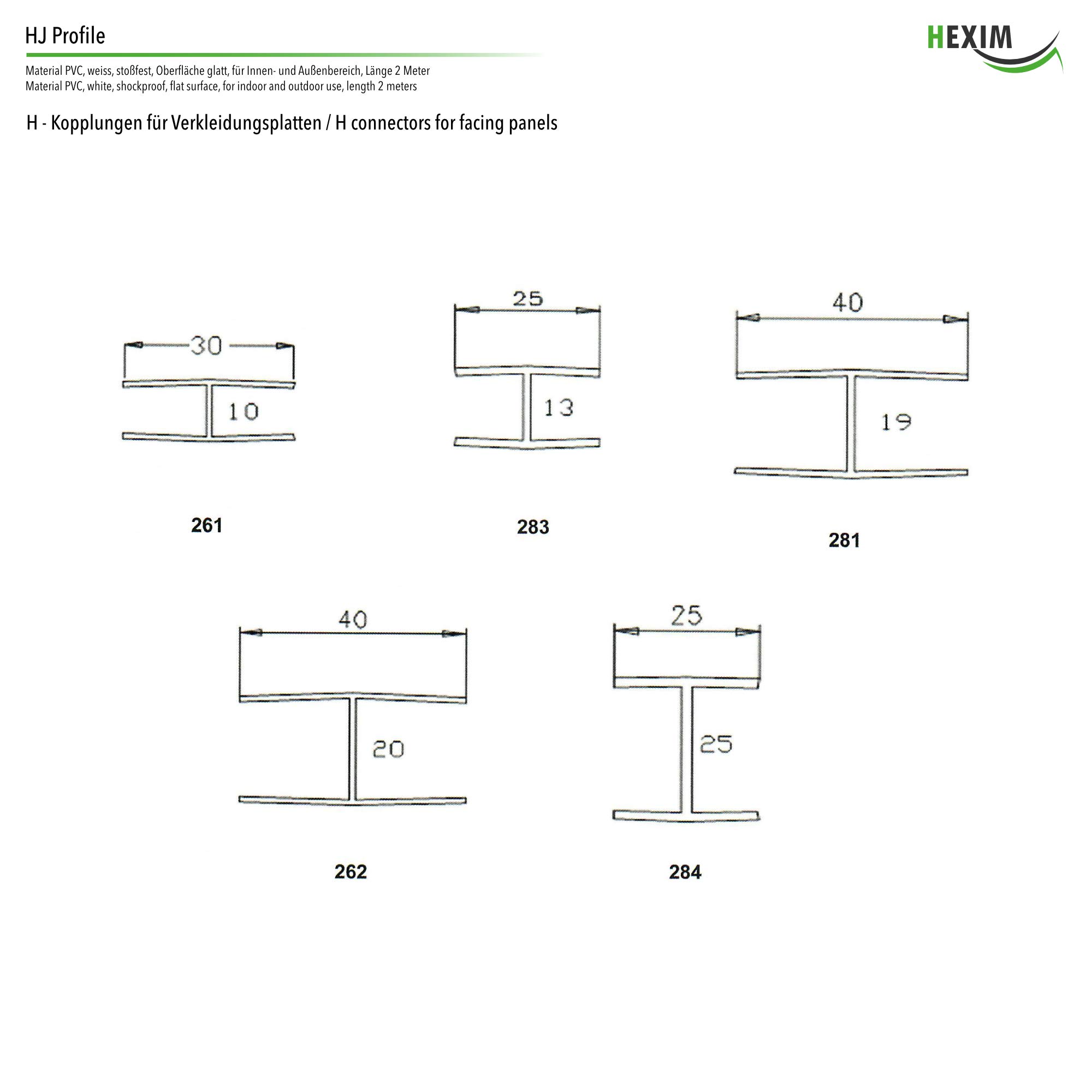 Hexim Bauen H-Profil HJ 261 Weiß PVC 10mm Aufnahme