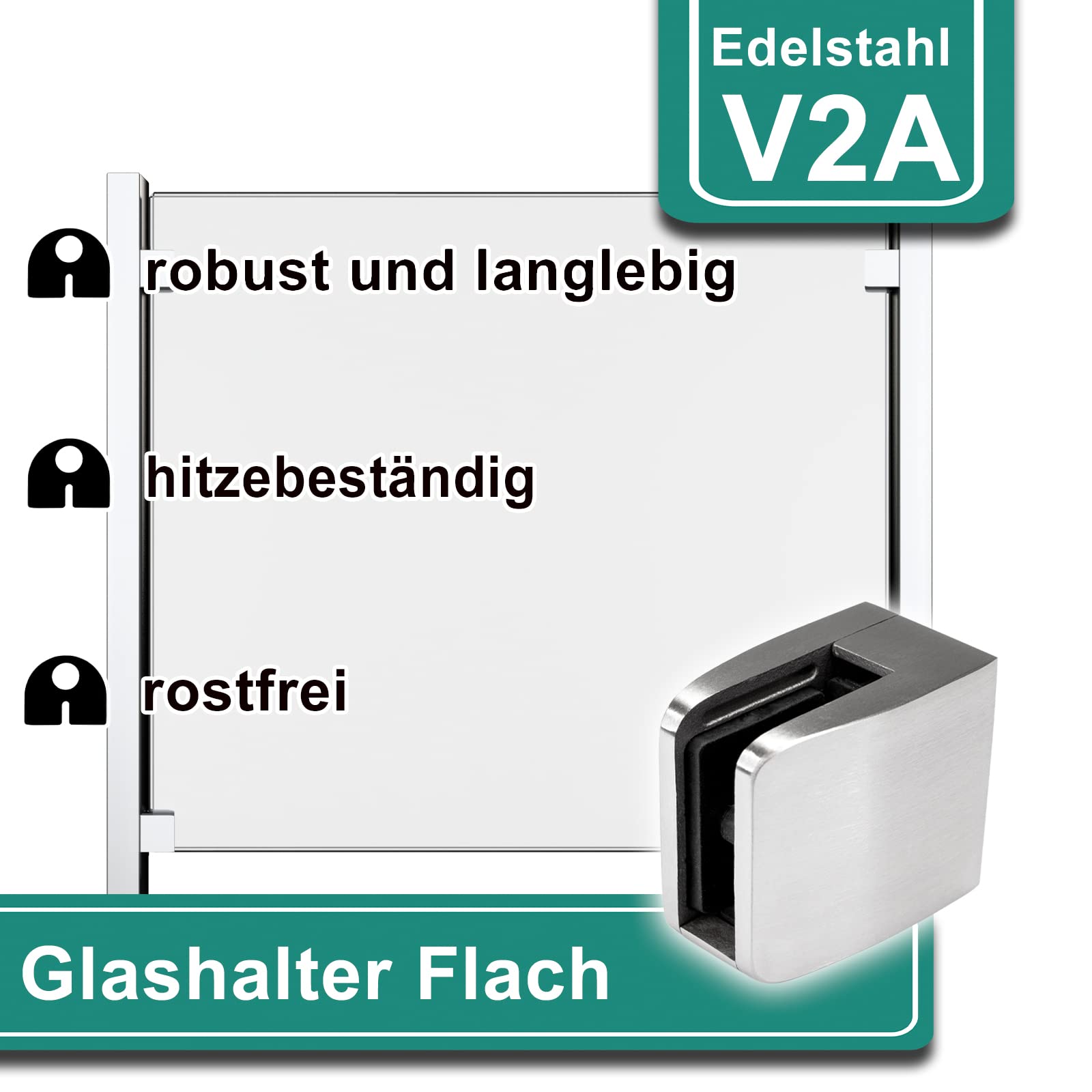 PRIOstahl Glashalter 52x52x32 mm V2A 12,76 mm flach 4 Stk