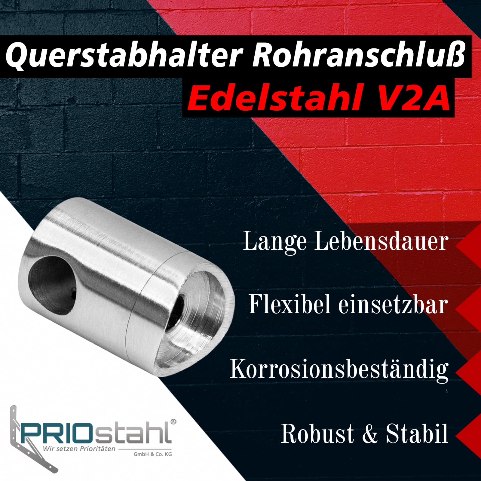 PRIOstahl Querstabhalter 12mm 10 Stück Edelstahl V2A 42,4mm