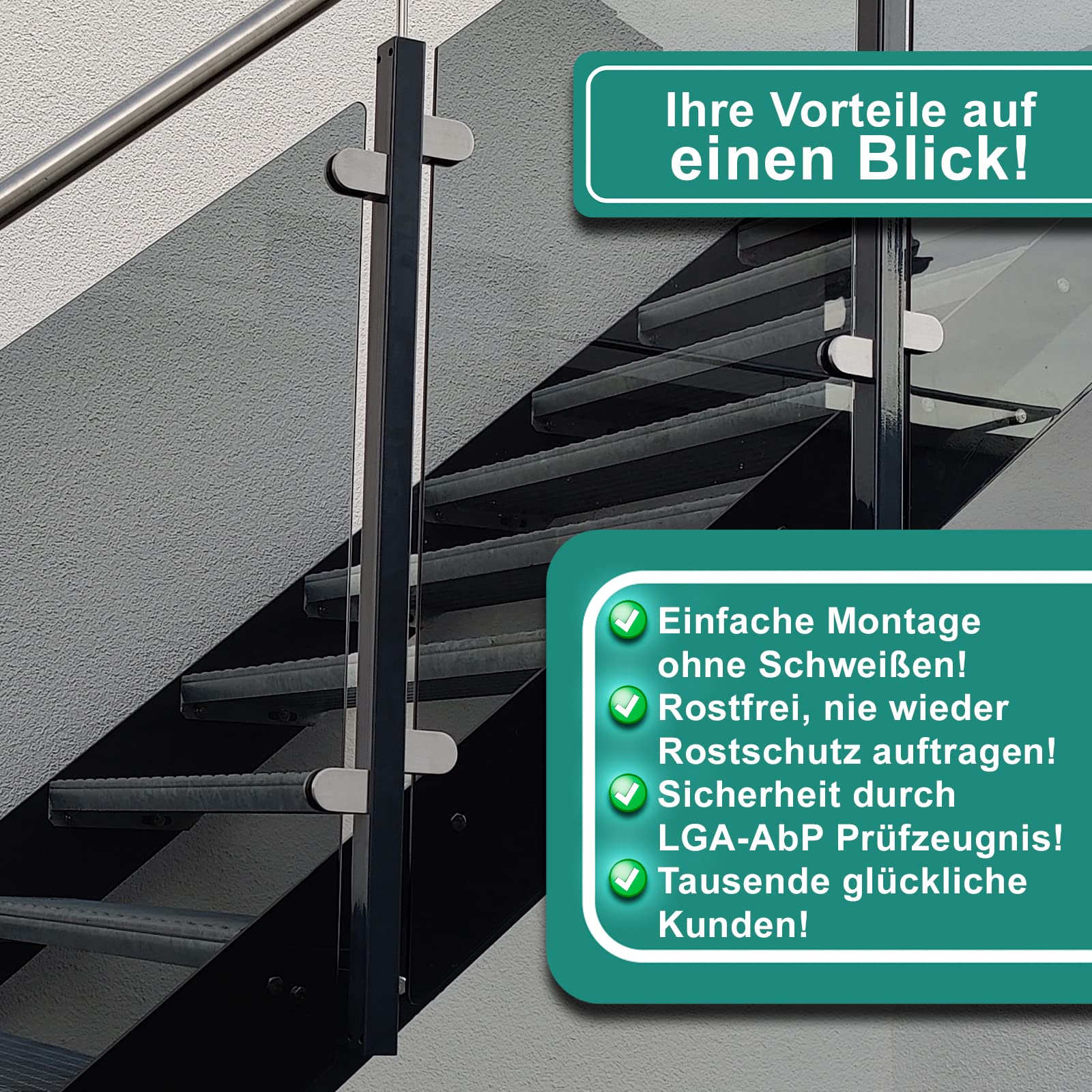 PRIOstahl Glashalter Glasklemmen 6 mm flach 4 Stück
