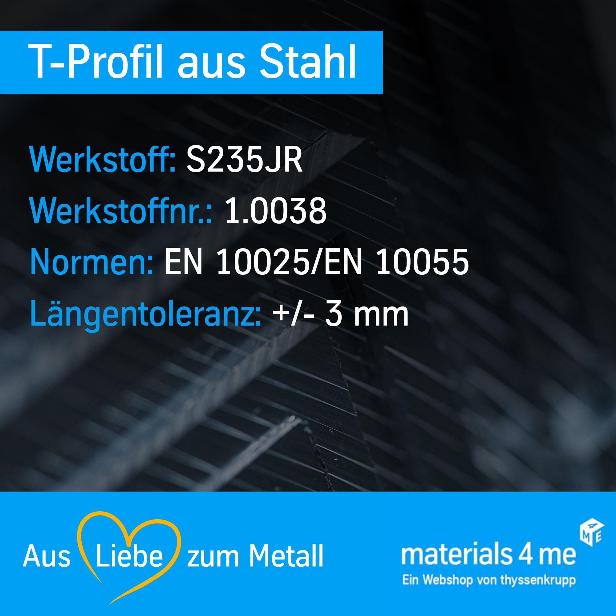ThyssenKrupp Steel T-Profil 60x60x7 mm T-Stahl 1000 mm S235JR