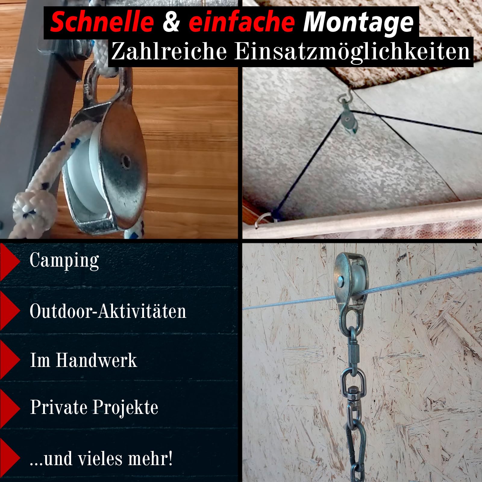 PRIOstahl Seilrolle 15 mm einfach Zink 4 Stück für Seil Ø5 mm