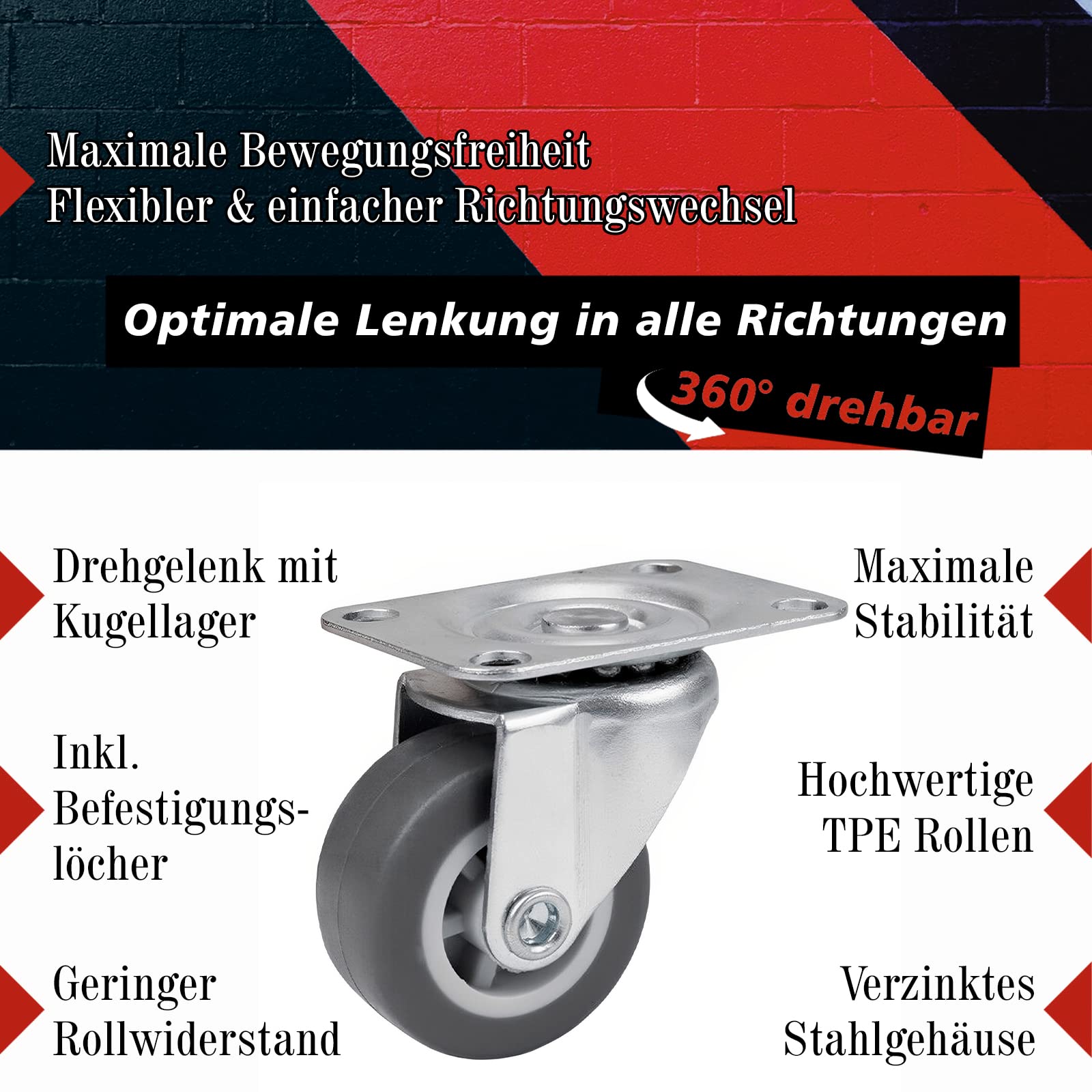 PRIOstahl Möbelrollen TPE 40 mm grau 4 Stück